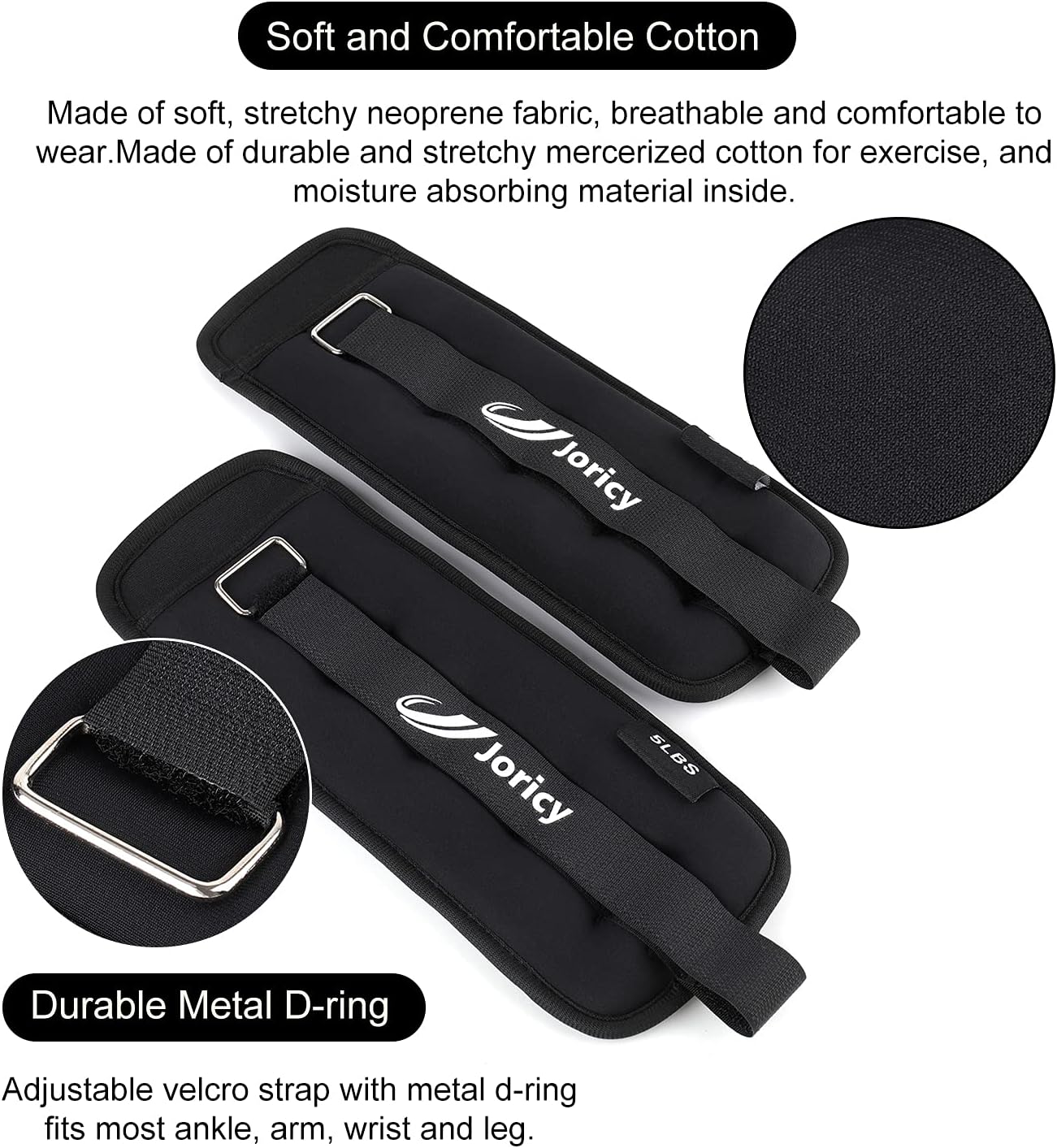 Detalle 2 de Adjustable Cotton-Fabric Ankle Weights (1/2/3/4/6/8/10/12/20 lb) — Pair for Ankles, Wrists, Arms & Legs