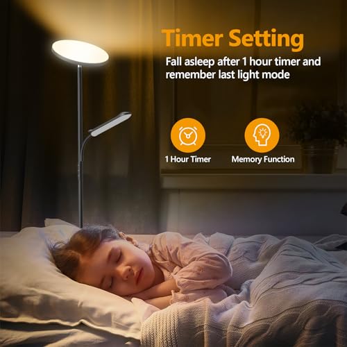 Detalle de Lampadaire LED 42W sur pied LUCKEA – lumière dimmable 2700–6500K avec télécommande et contrôle tactile