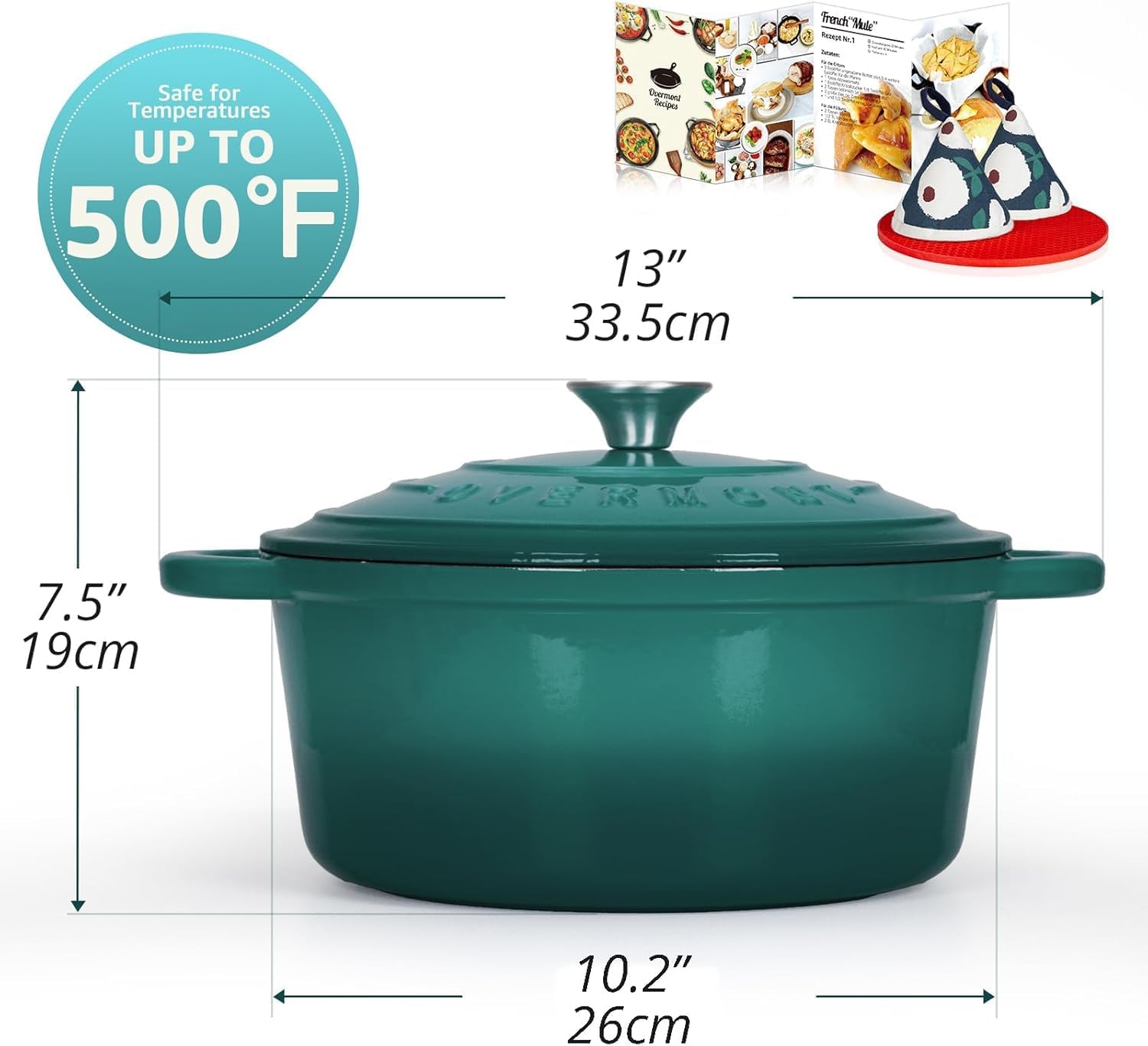 Thumbnail 4 de Overmont 5.5QT Enameled Cast Iron Dutch Oven