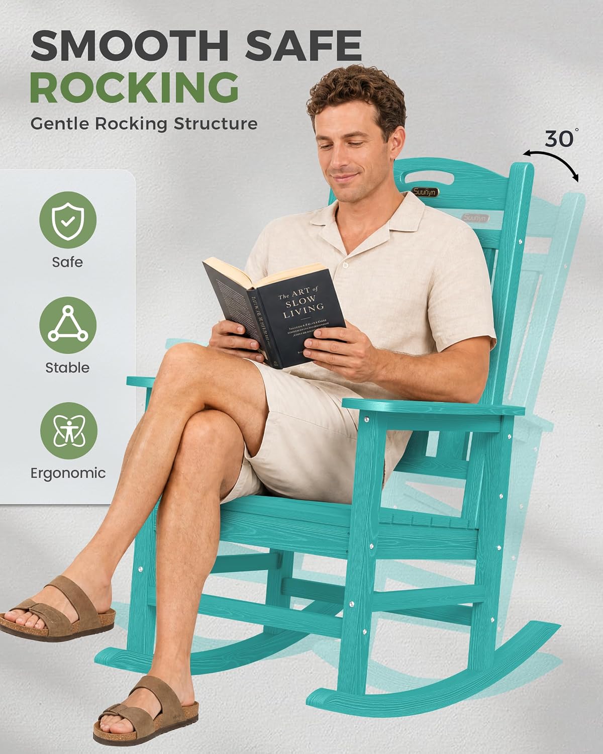 Detalle 2 de SUUNYN HDPE Patio Rocking Chair Set of 2, Oversized All-Weather