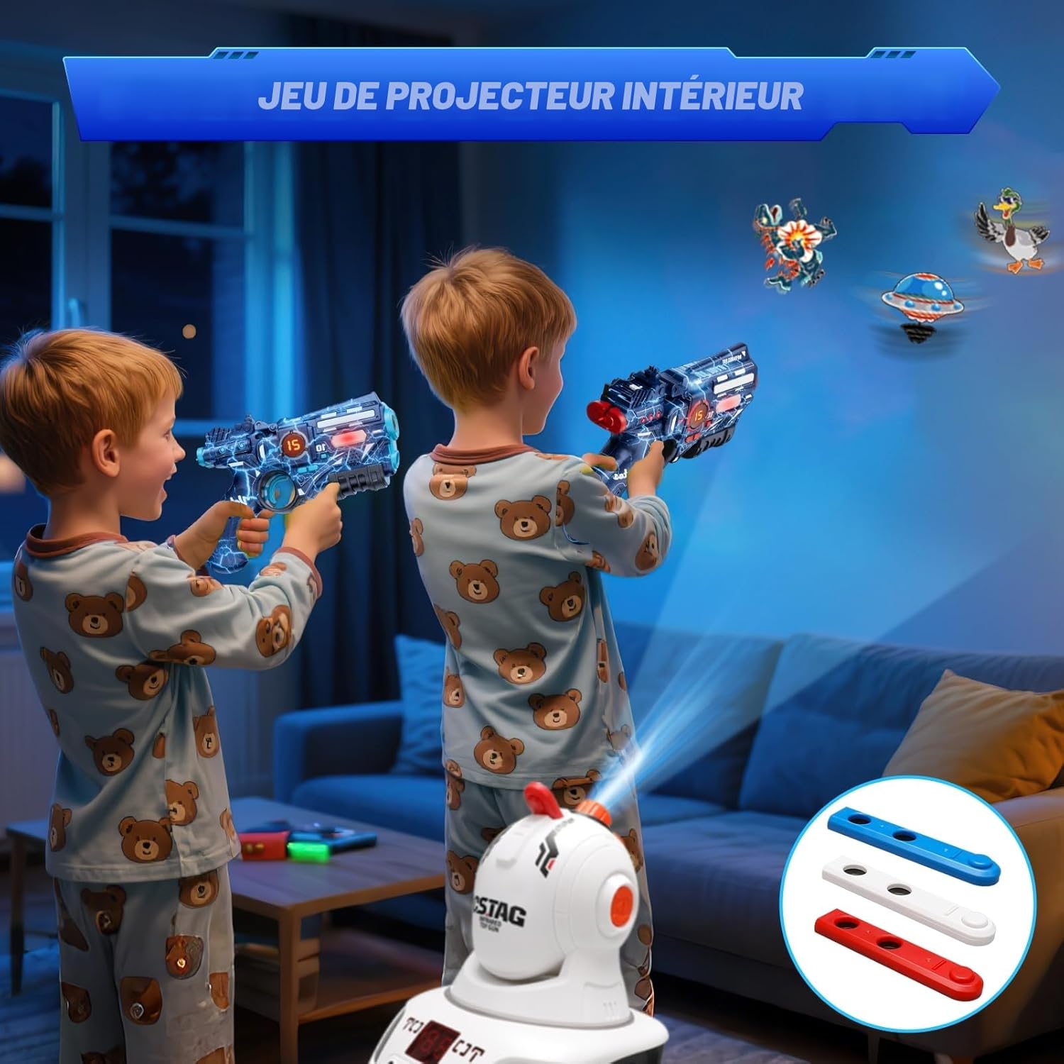 Detalle de Kit laser VATOS rechargeable pistolet jouet à 2 joueurs avec projecteur LED et affichage numérique