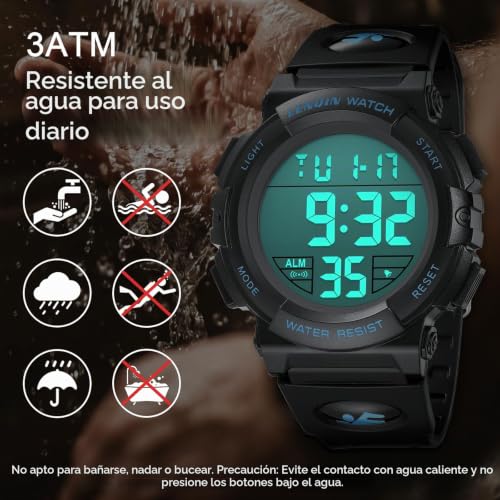 Thumbnail 4 de LN LENQIN Reloj digital para hombre 30 m con correa de silicona y retroiluminación