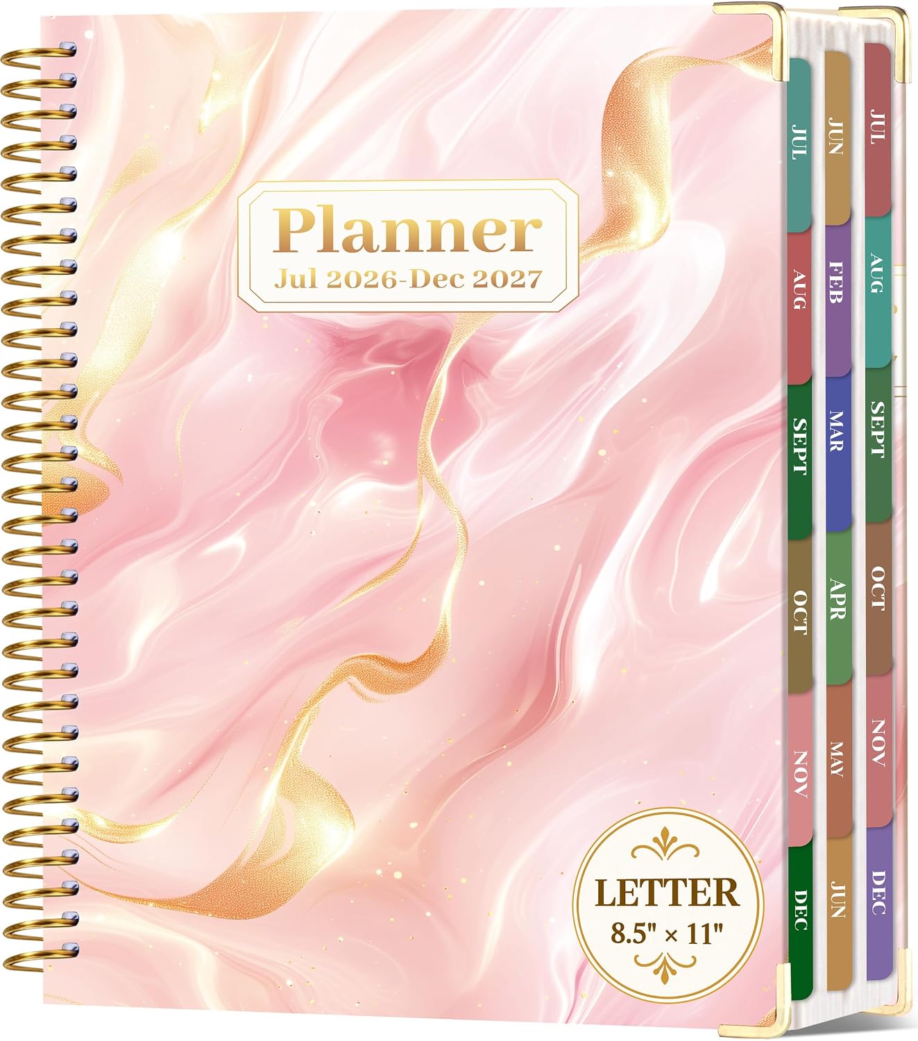Detalle de CAGIE 2026–2027 18-Month Planner, Pink Marble Hardcover, 8.5" x 11