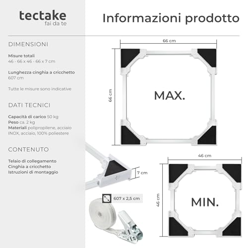 Detalle 2 de tectake Telaio di collegamento per lavatrice e asciugatrice, regolabile 46-66 cm