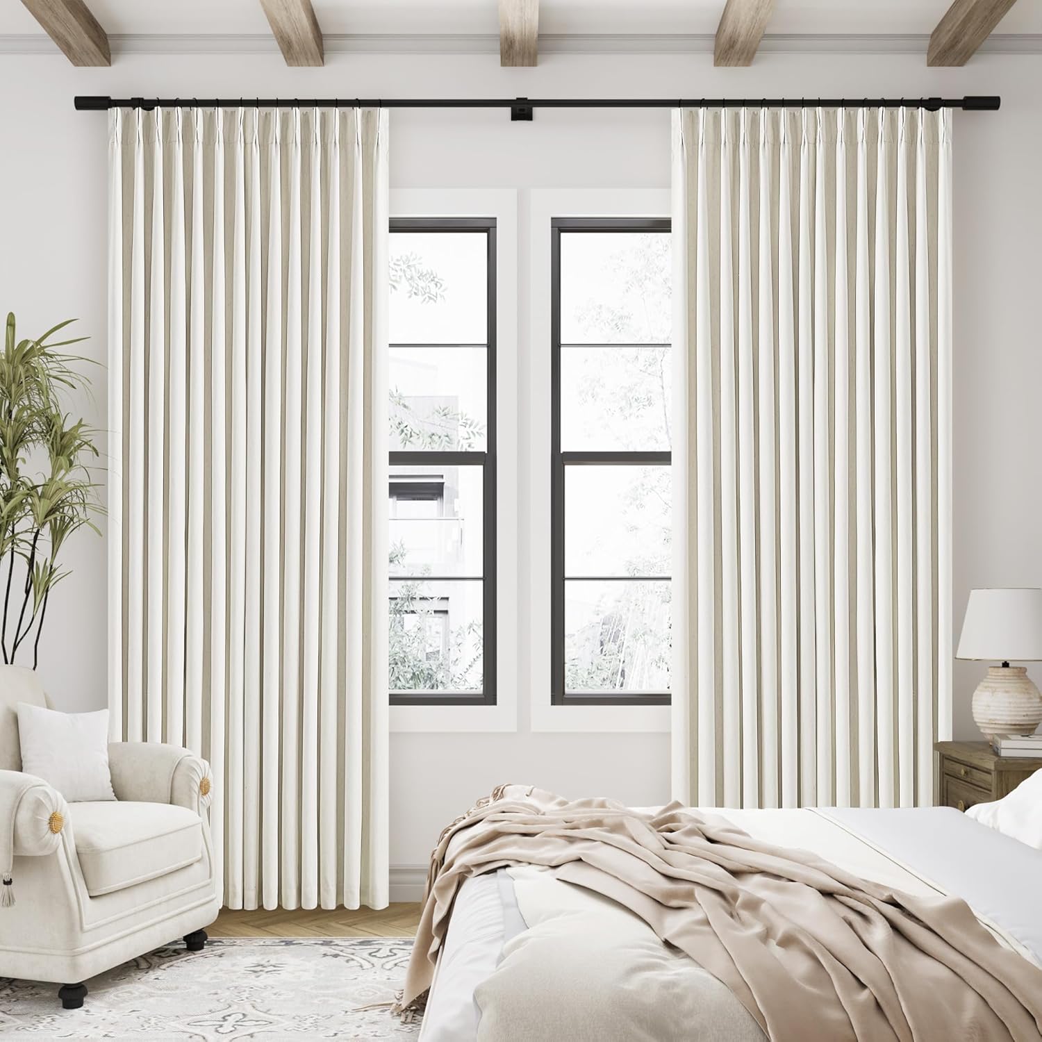 Thumbnail 6 de 90 Inch Pinch Pleated Linen Blackout Curtains 100% Blackout