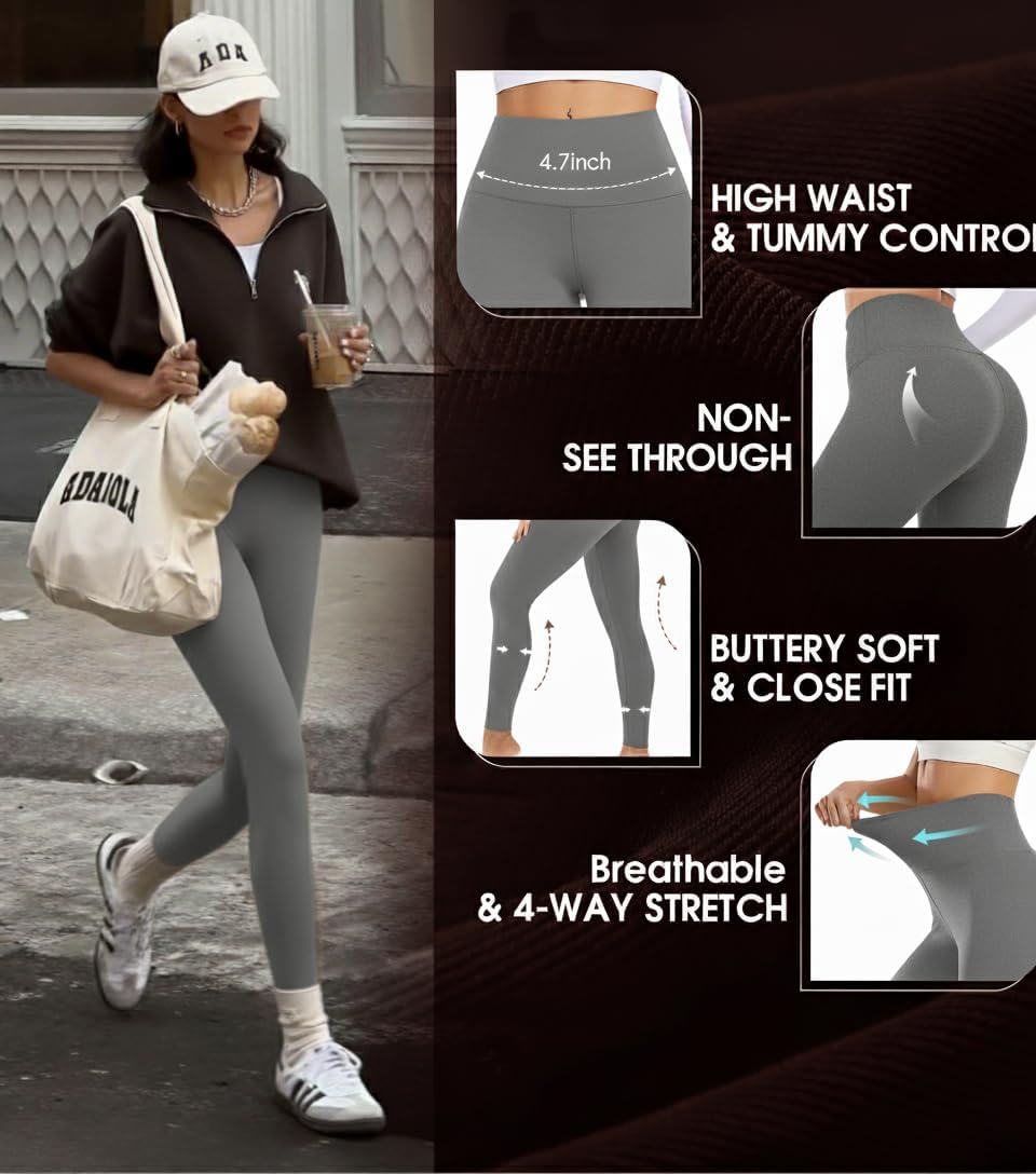 Detalle de 4 Pack High-Waisted Leggings for Women with Butt Lift and Tummy Control