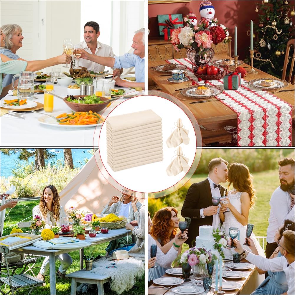 Detalle de Tutamaz tygservetter i bomull, 42 x 42 cm, beige, 12-pack med snöre