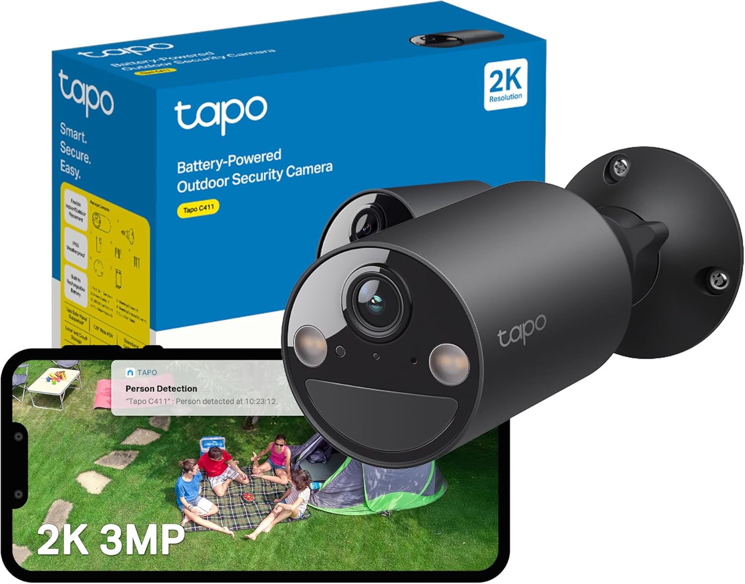 Detalle de Tapo C411 2K 3MP Battery Security Camera Outdoor: Wire-Free, Color Night Vision and Solar