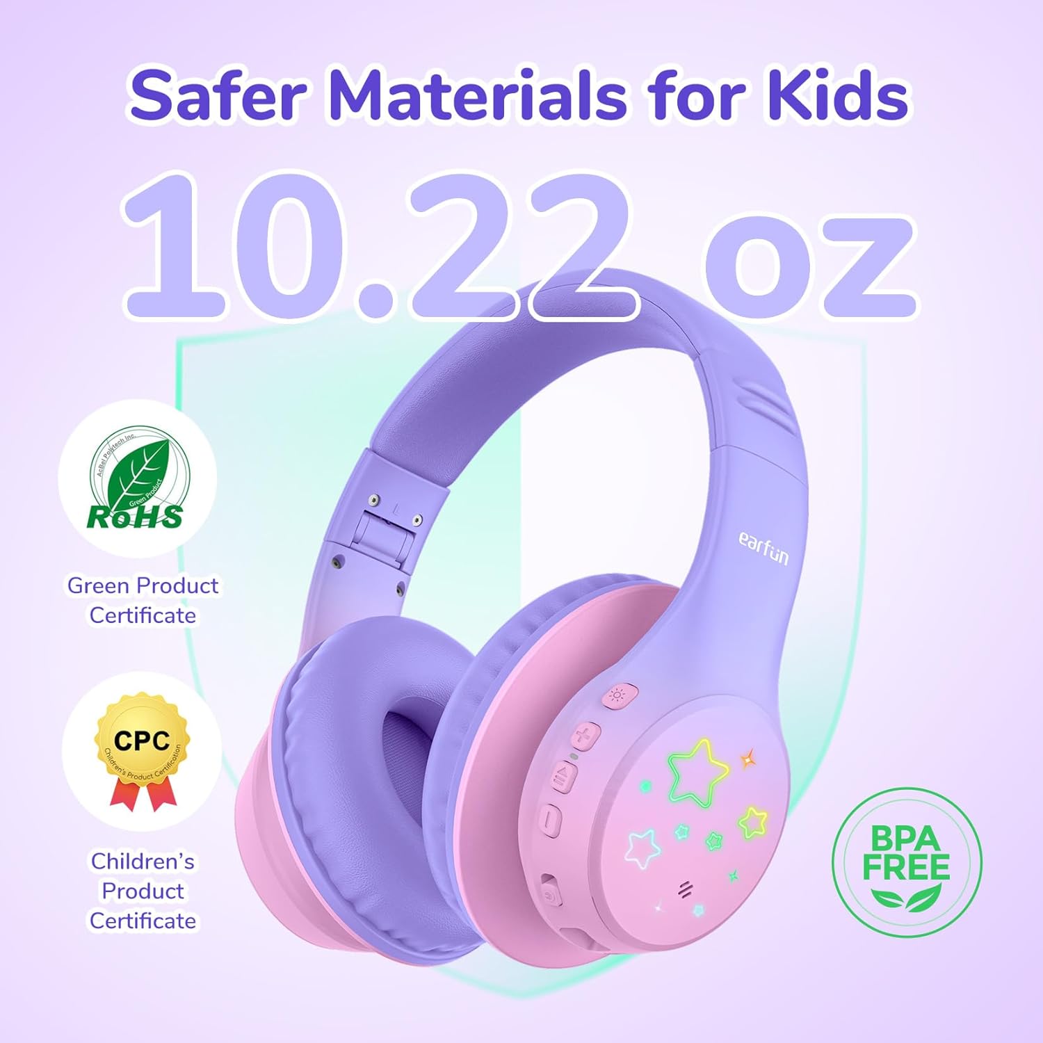 Thumbnail 6 de EarFun Kids Bluetooth Headphones (Pink) with LED lights, safe volume limit and 90H playtime