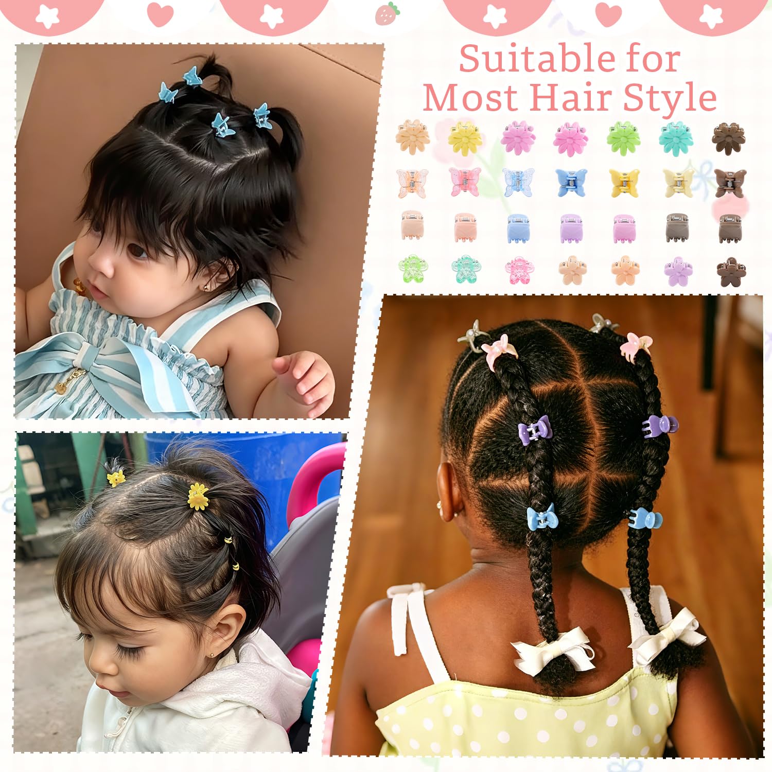 Detalle 2 de CÉLLOT 112-Piece Baby Hair Clips, Mini Flower & Butterfly Claws, 28 Colors