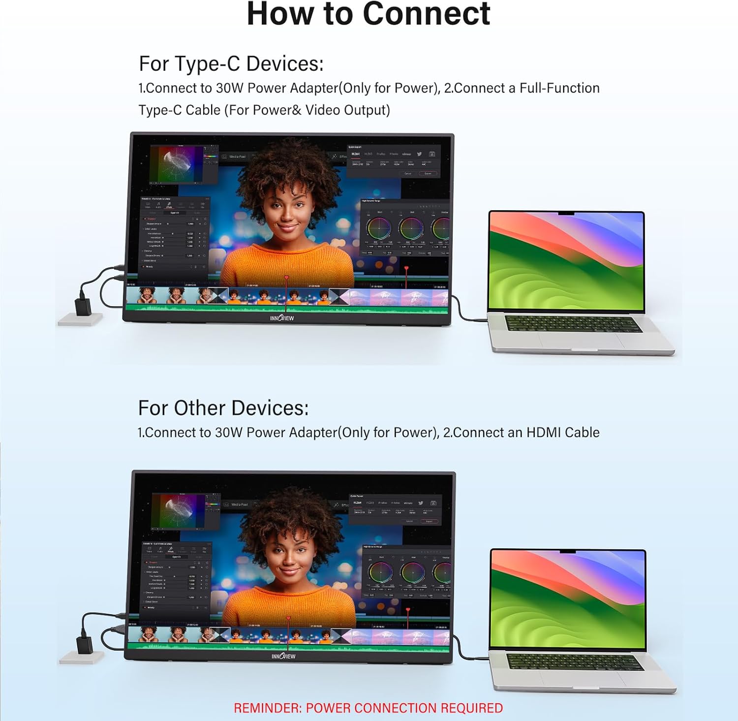 Thumbnail 4 de InnoView 23.8in Portable Monitor (FHD 1080P, 144Hz) with USB-C & HDMI, IPS HDR, 100% sRGB