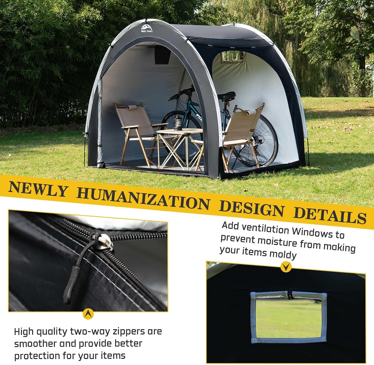 Thumbnail 6 de HAPPY TRAVEL XXL for 4 or 5 Bikes-Black Bike Storage Tent, 210D Oxford, UPF 50+