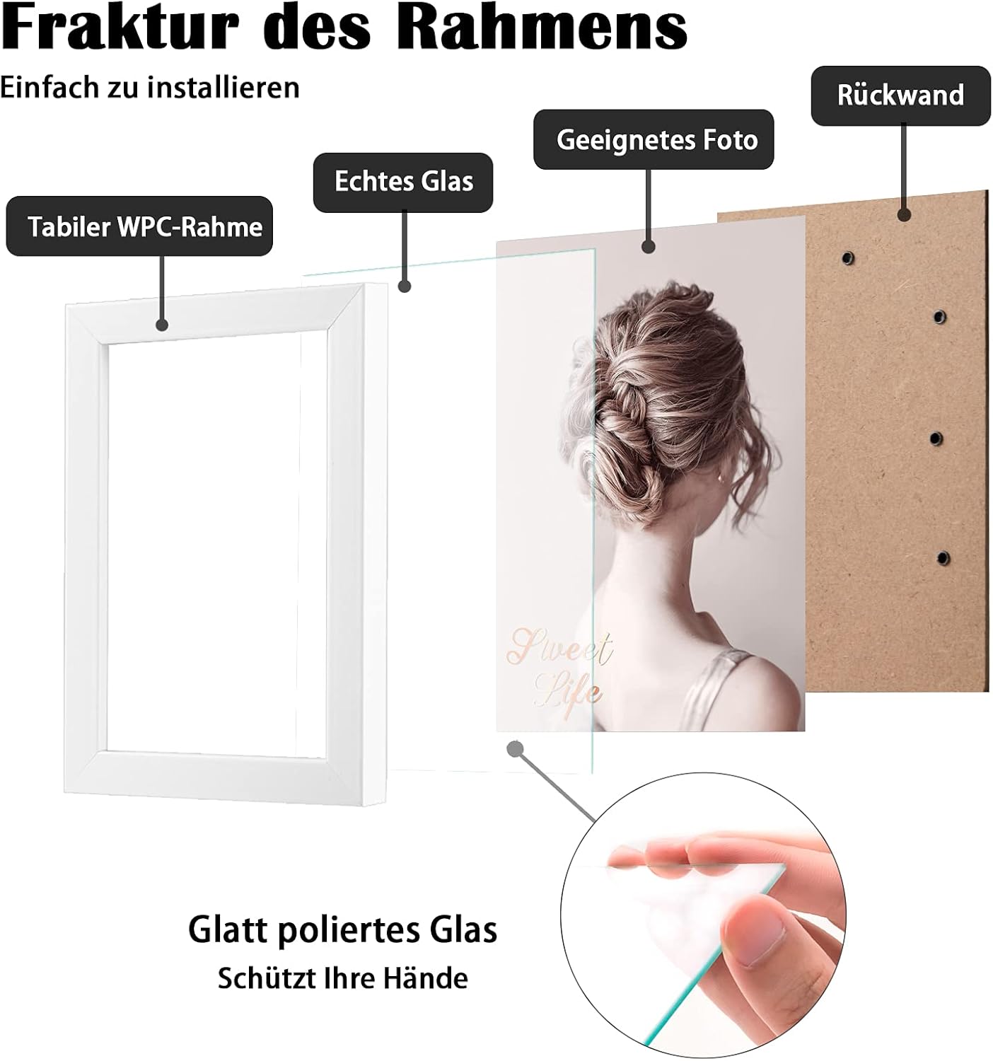 Thumbnail 1 de Egofine Bilderrahmen 10x15 cm – 4er Set aus Holzrahmen mit Acrylglas, Tisch- und Wandmontage