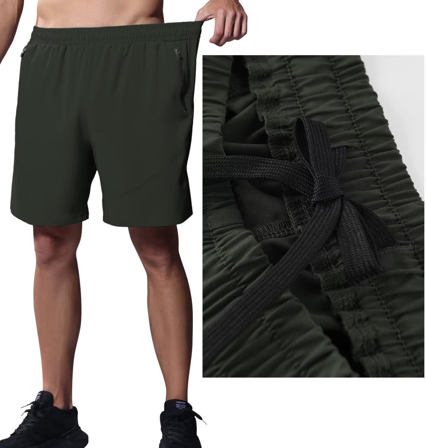 Detalle 2 de HMIYA Men's Sport Shorts: Quick Dry, Lightweight Gym Short with Secure Zip Pockets