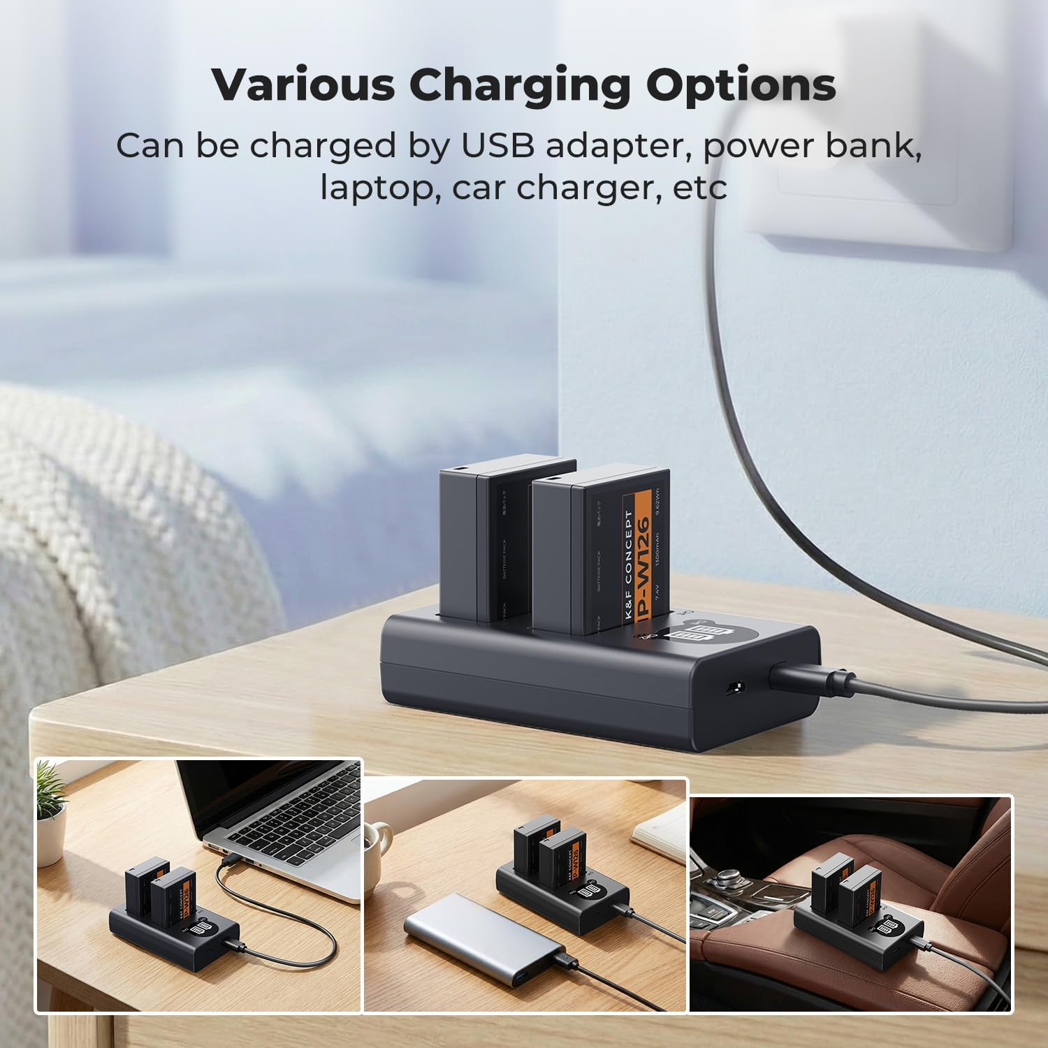 Thumbnail 3 de K&F CONCEPT NP-W126S NP-W126 Dual Battery Charger for Fujifilm X-series