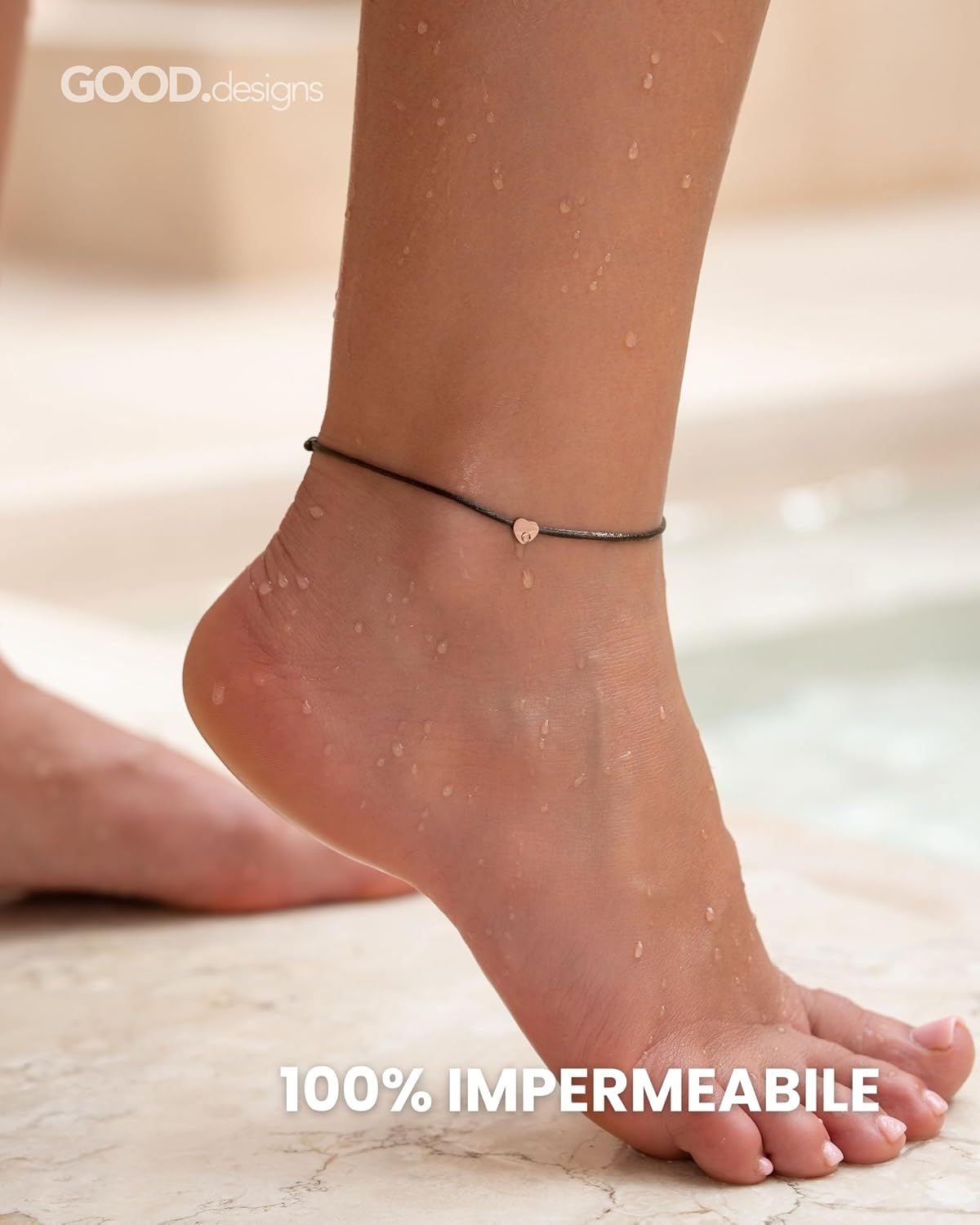 Detalle de GD GOOD.designs Cavigliere da donna con cuore: cavigliera impermeabile regolabile 20–30 cm in acciaio inox con cuori dorati, rosa e argento