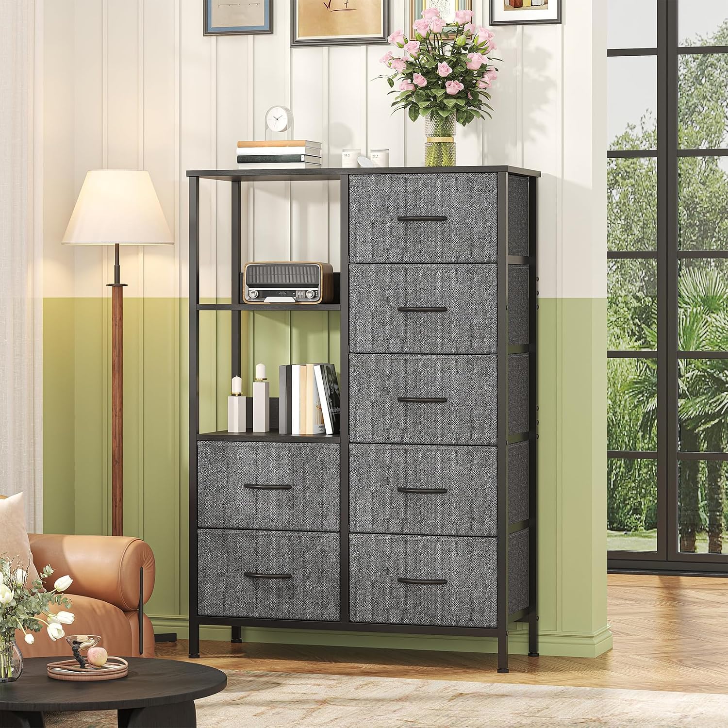 Thumbnail 5 de GoaHi Fabric Chest of Drawers in Deep Grey — 7 Drawers with 3-Shelf Storage