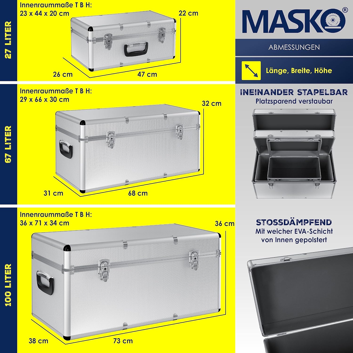 Thumbnail 6 de Masko 3er-Set Alu-Boxen: Alubox, Alukiste & Werkzeugkoffer als Transportbox