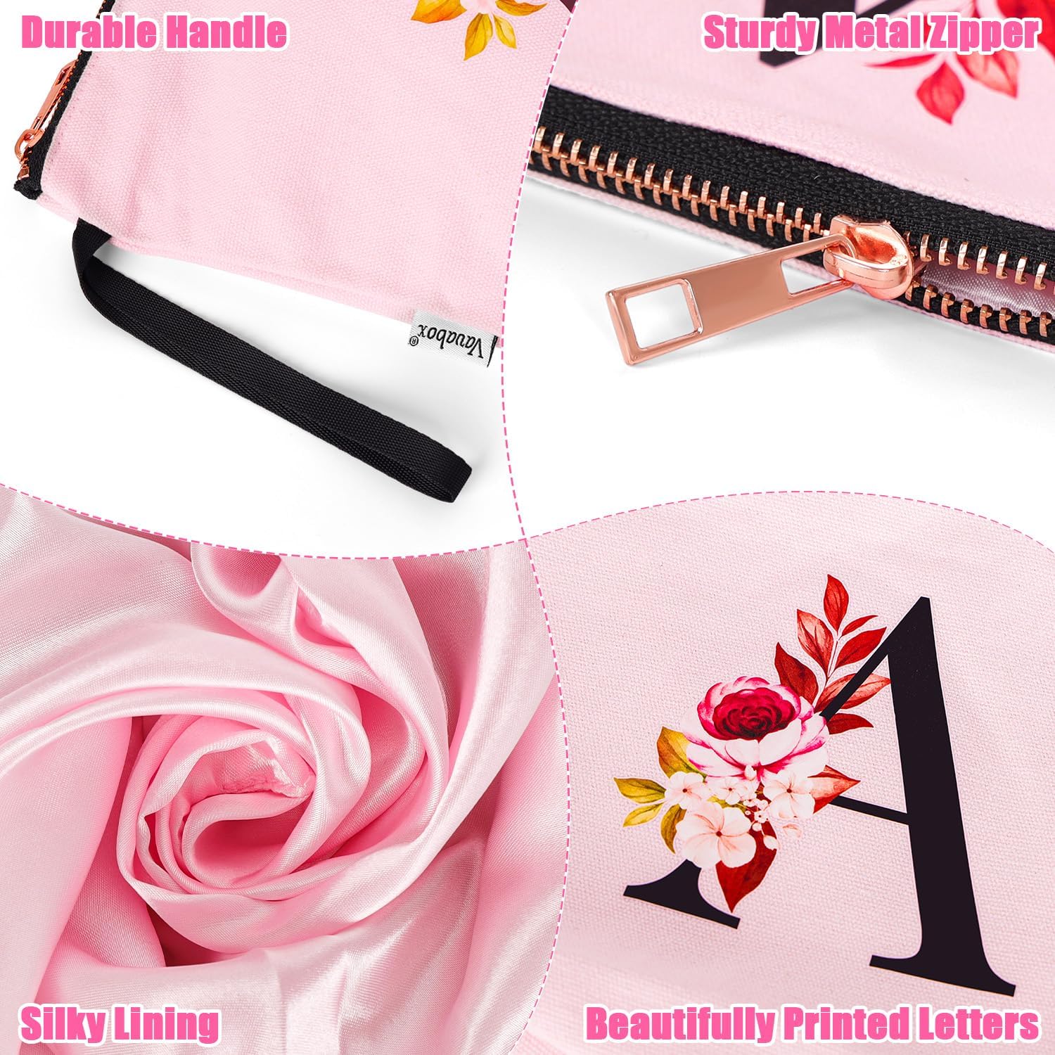 Detalle de Vavabox A-Z Personalized Initial Makeup Bag H Pink