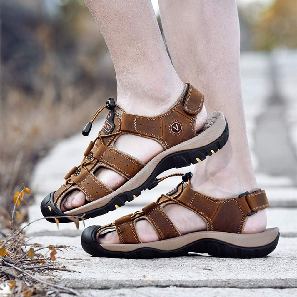 Detalle de ZYLDK Sports Outdoor Sandals for Men – Closed-Toe Leather Trekking Sandals