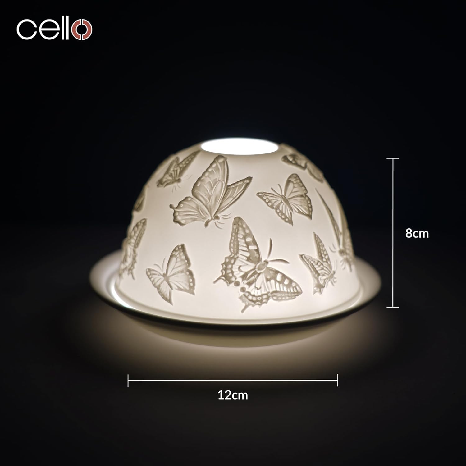 Thumbnail 2 de Cello Porcelain Tealight Holder Dome (Butterflies 3D Projection) LED or Tealight Wax Warmer – Gift-ready ornament