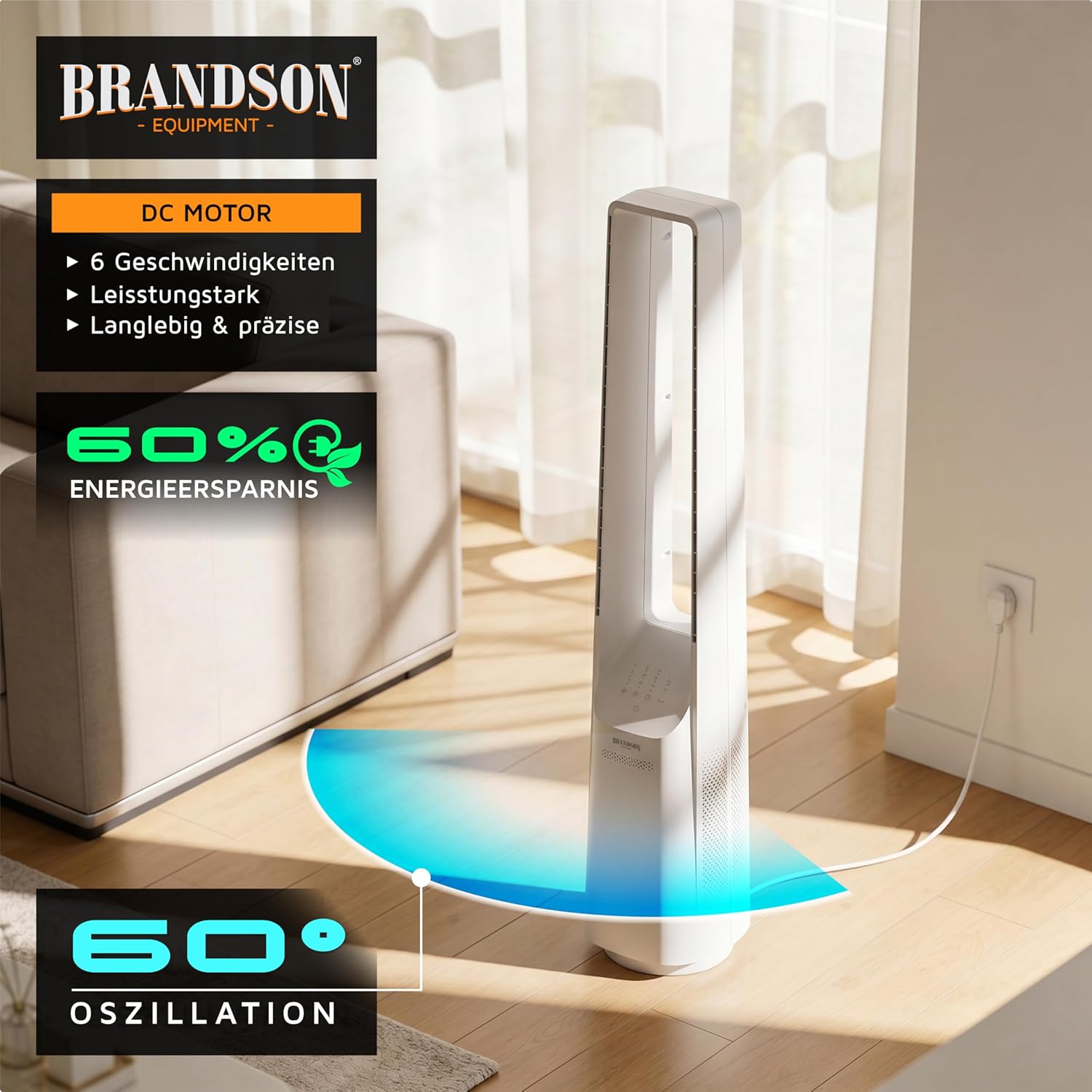 Detalle de Brandson Turmventilator ECO Line: rotorlos, leise und energiesparend
