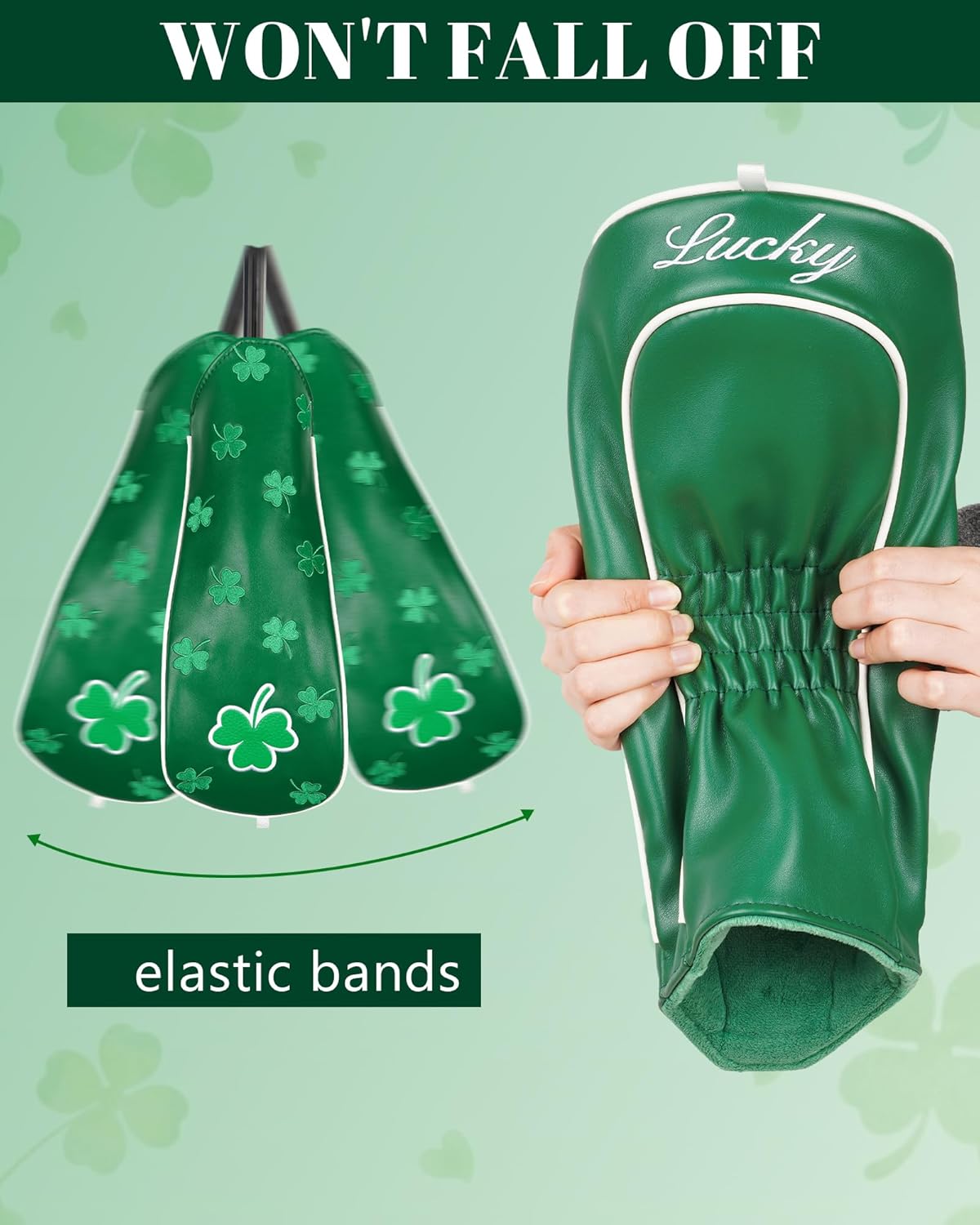 Thumbnail 4 de Golf driver head covers (460cc) with elastic closure, green clover embroidery PU leather lining