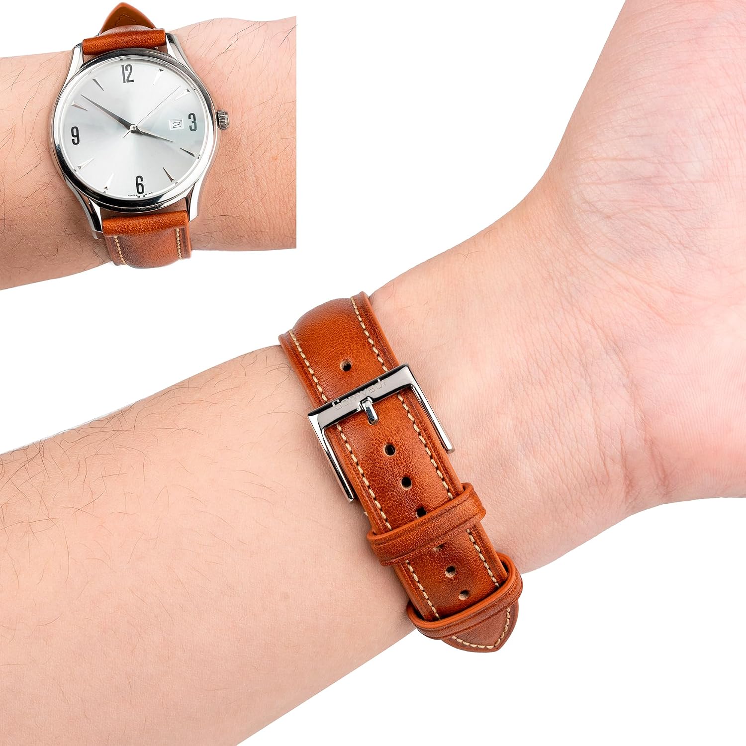 Detalle de Gomvadr Quick-Release Leder Uhrenarmband (zweifarbig) mit Edelstahlschließe – für 18 bis 22 mm