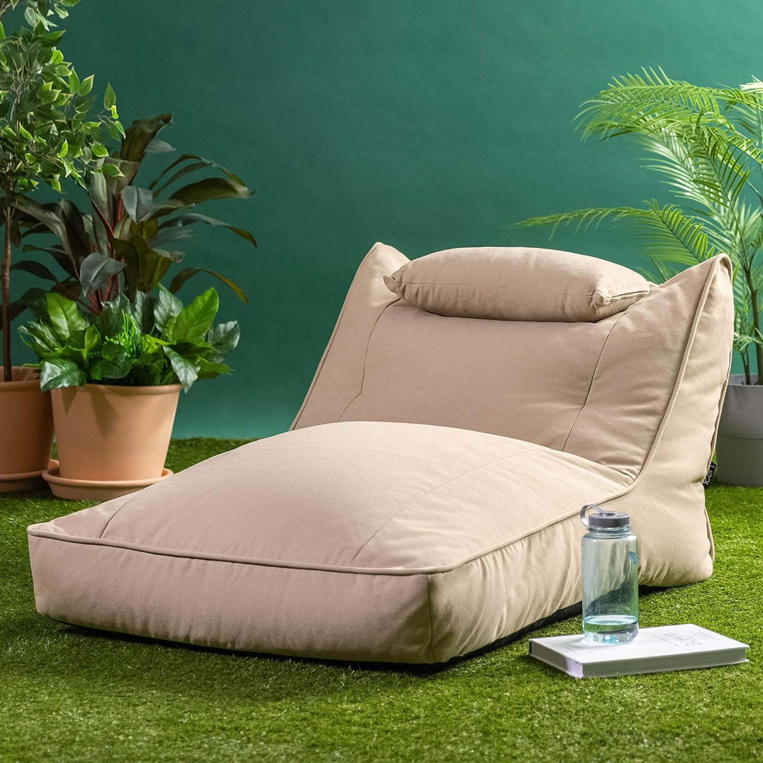 Detalle 2 de Icon Nova Sitzsack Sessel für Erwachsene, Beige – reclinable Lounge-Sitz für Drinnen & Draußen