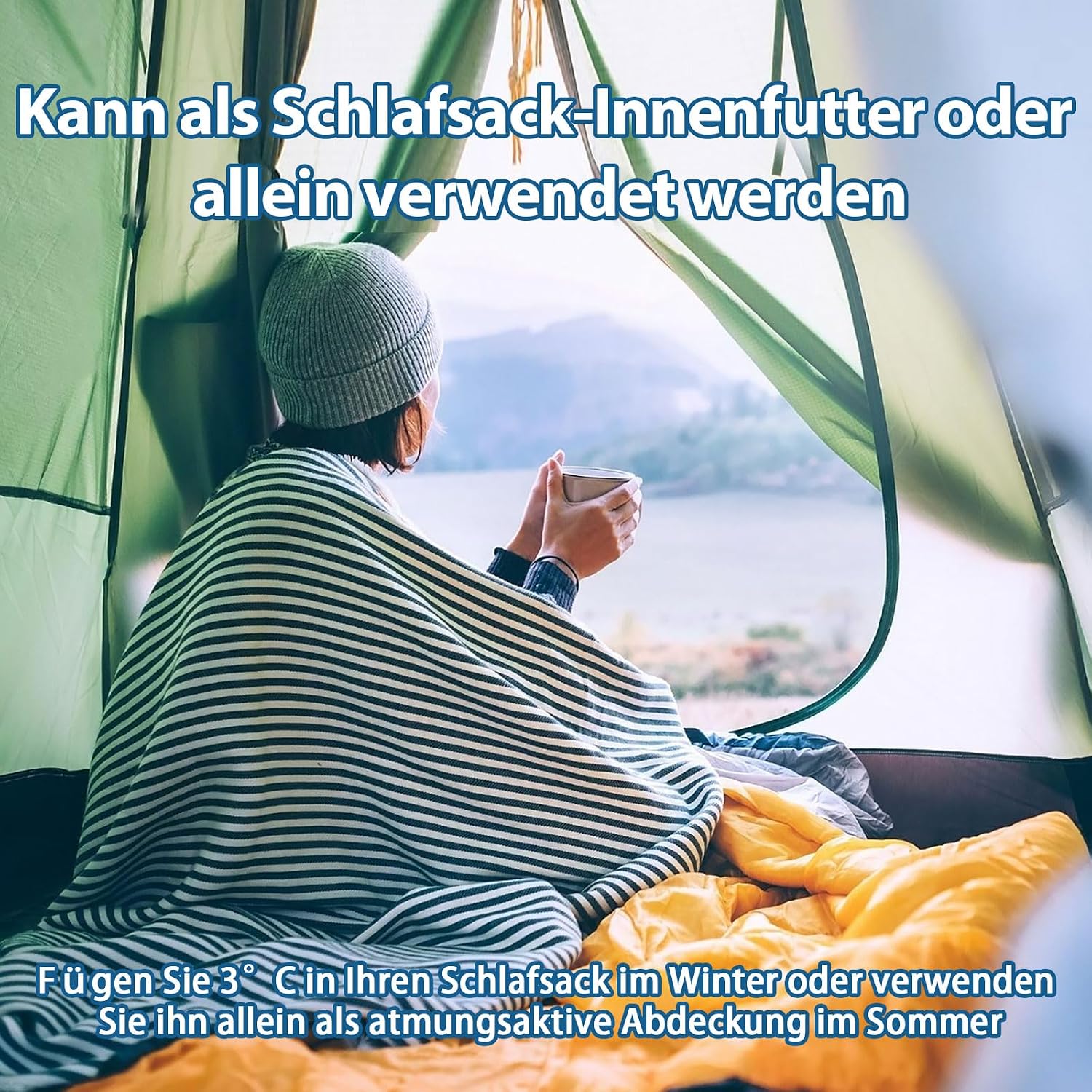 Detalle de JAICOM Hüttenschlafsack – Ultraleichter Seide‑Schlafsack, 220 × 90 cm, 540 g, 2in1 mit Kissenhalter, kompaktes Packmaß
