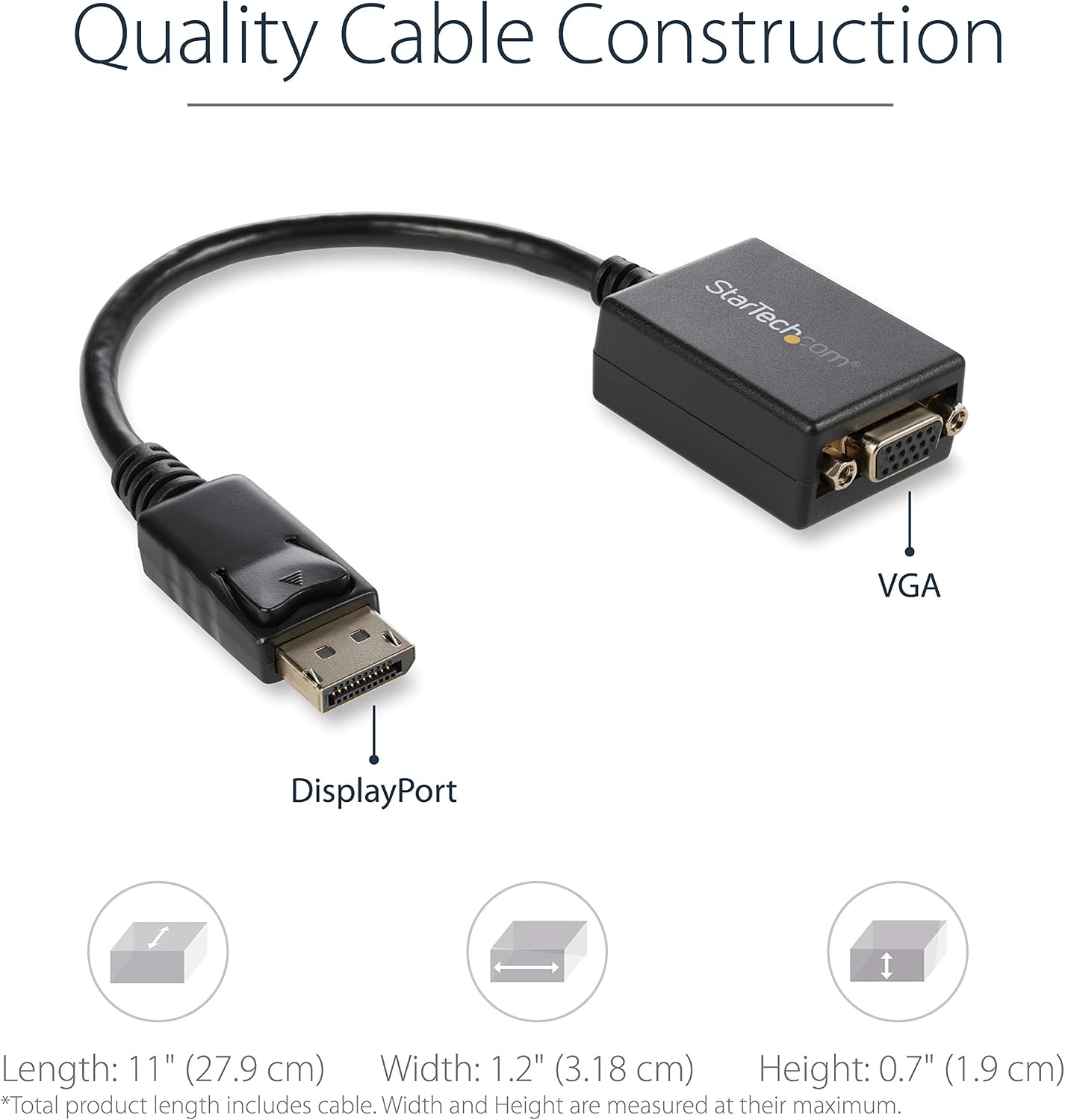 Detalle de StarTech Adaptateur DisplayPort vers VGA Actif DP2VGA2 – Connexion fiable DP/DP++ vers VGA 1080p