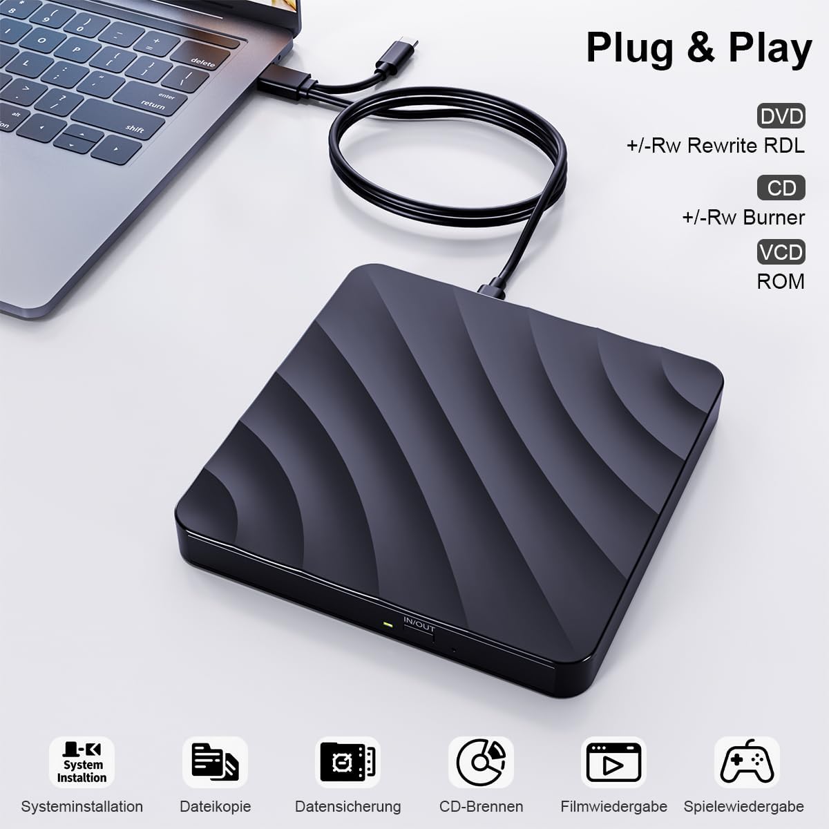 Thumbnail 3 de Lecteur CD/DVD externe USB 3.0 (graveur DVD) pour PC, Windows, Mac et Linux