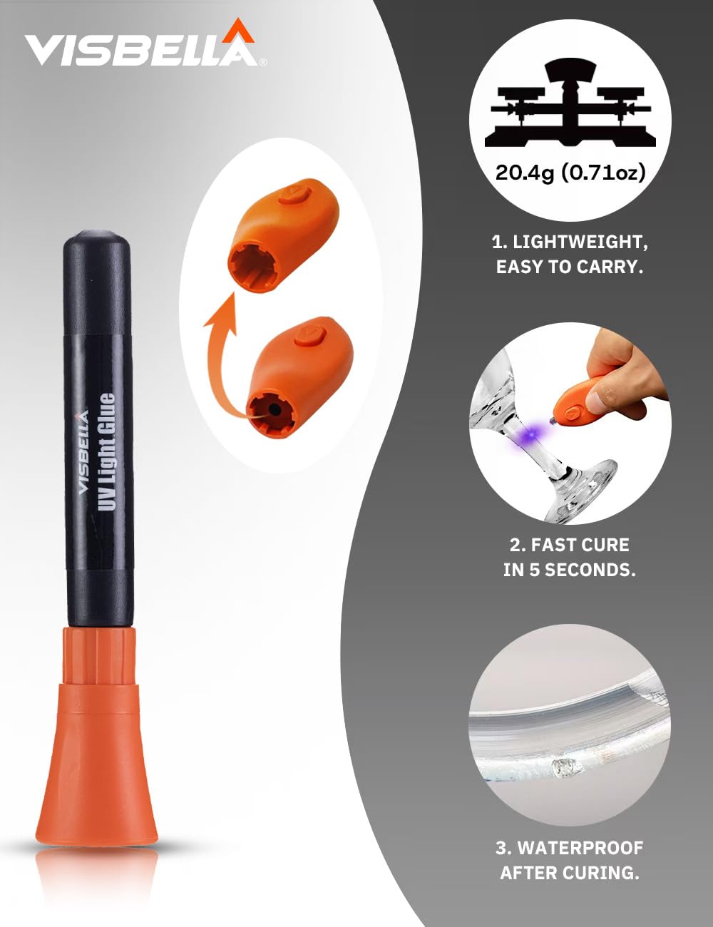 Detalle de Visbella 797434003843 UV-lim med UV-lampa, klar gel för glas och metall