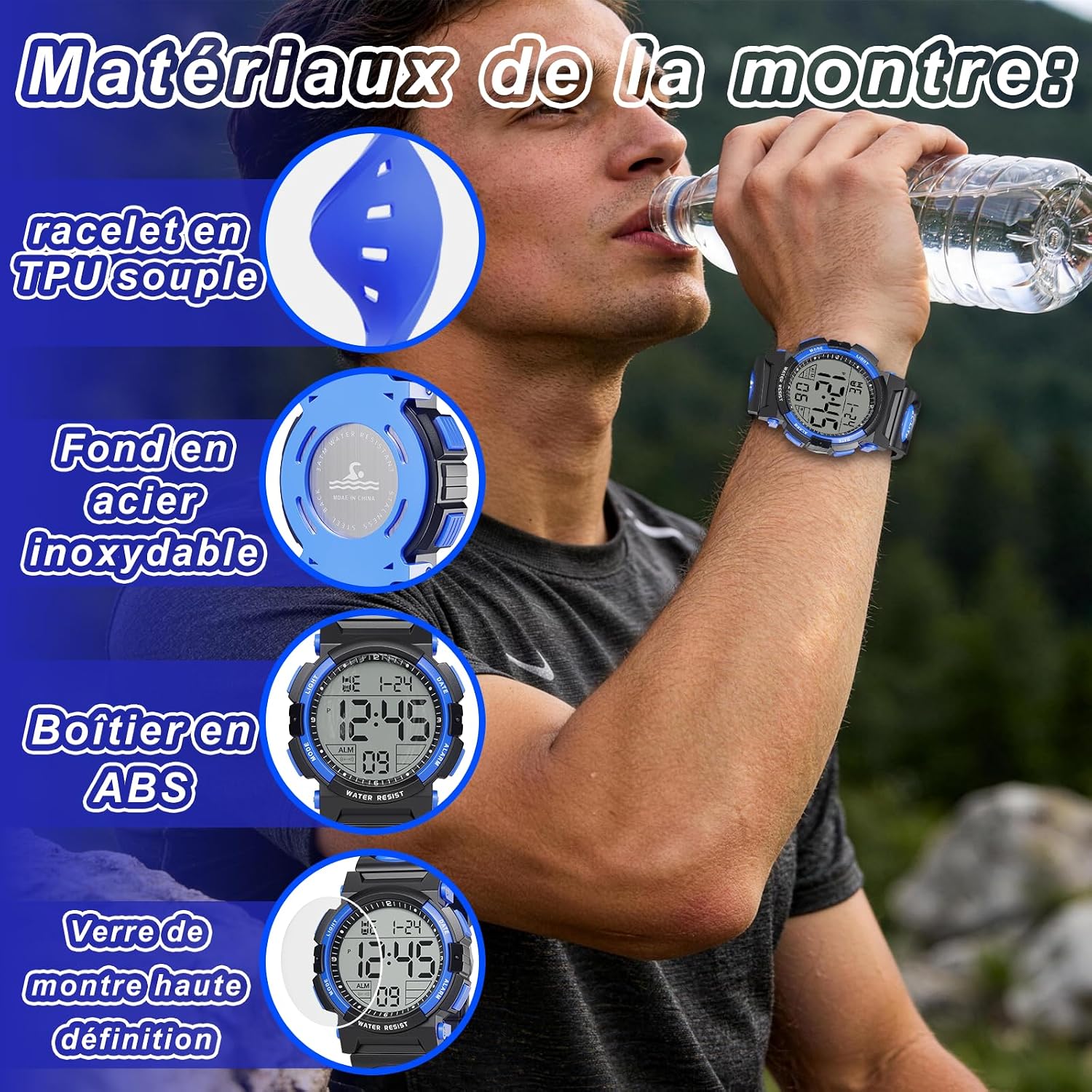 Detalle de Juboos Montre Numérique Homme Sport Étanche 3ATM avec Rétroéclairage LED