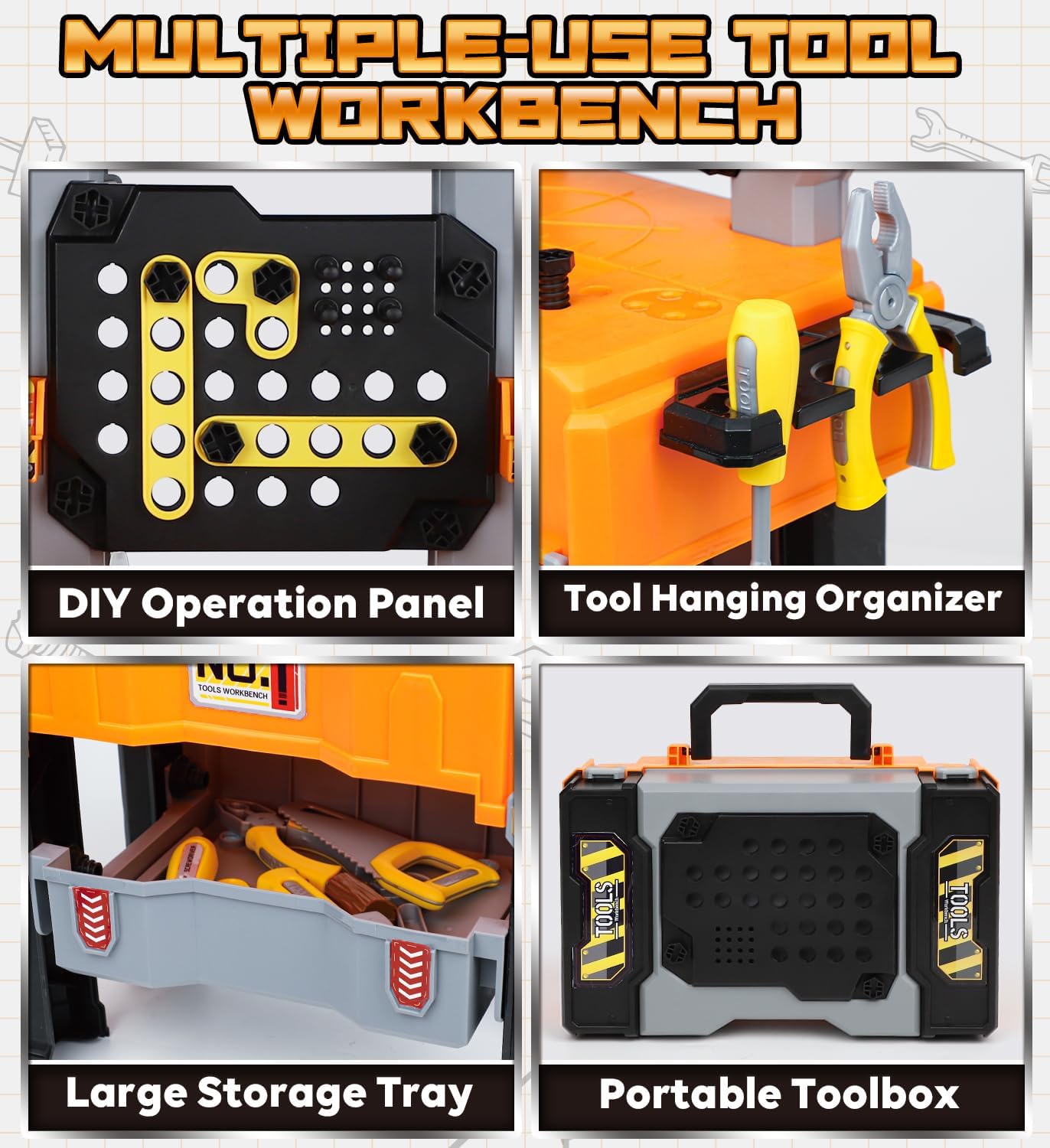 Detalle 2 de Lehoo Castle Kids Tool Bench: Realistic Drill, Take‑Apart Vehicles and All‑in‑One Workstation for Curious Toddlers