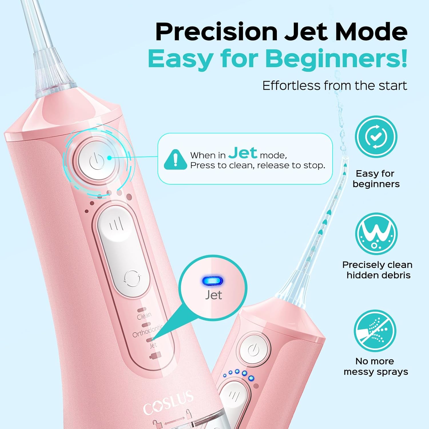 Detalle de COSLUS C51 Portable Water Flosser: 3 Modes, 6 Pressure Settings, ADA Accepted