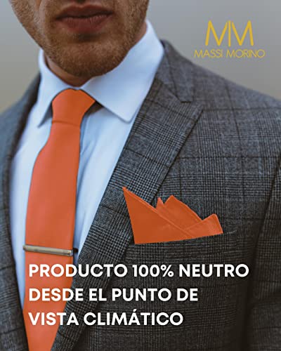 Detalle 2 de Massi Morino Corbata Naranja con Pañuelo a Juego 5 en 1 – Set Hombre para Boda