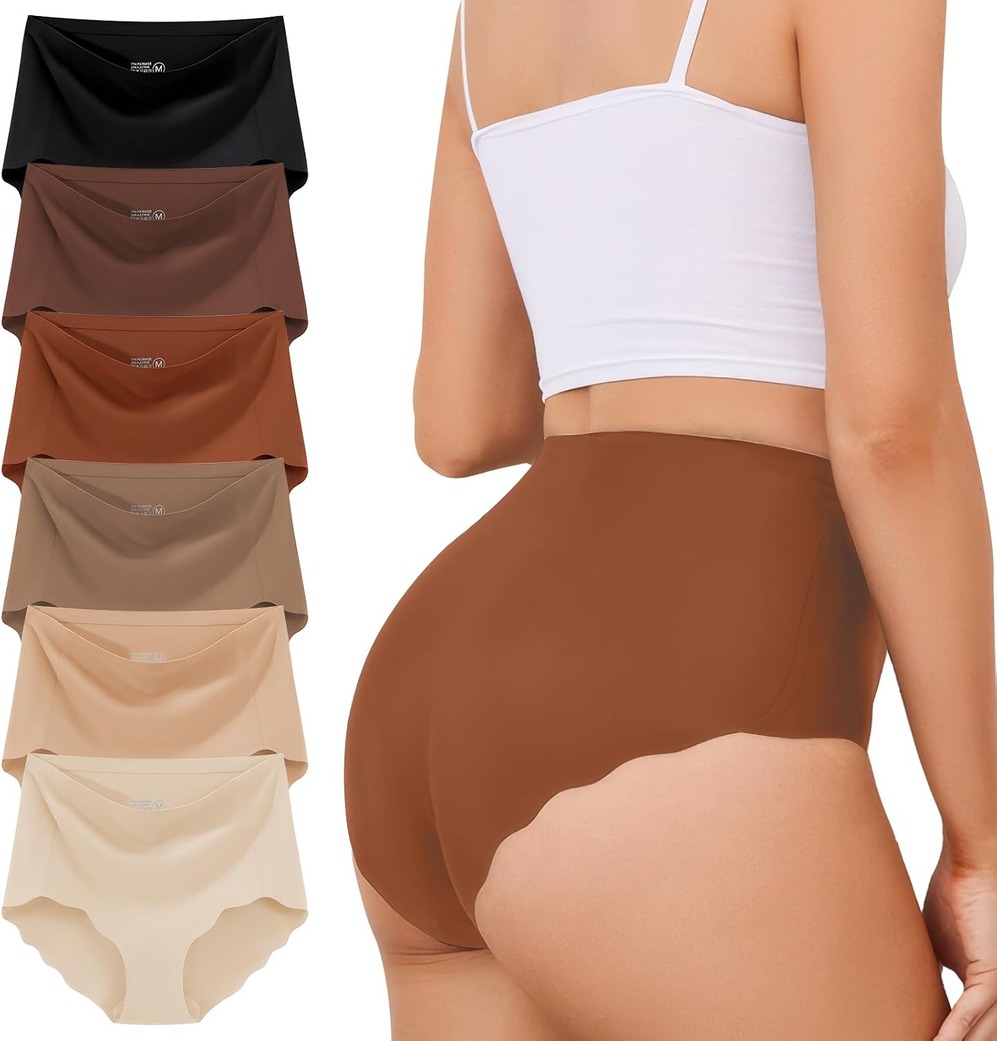 Detalle 2 de TDONE Seamless Knickers for Women (6-Pack) – breathable, high waisted briefs with no VPL