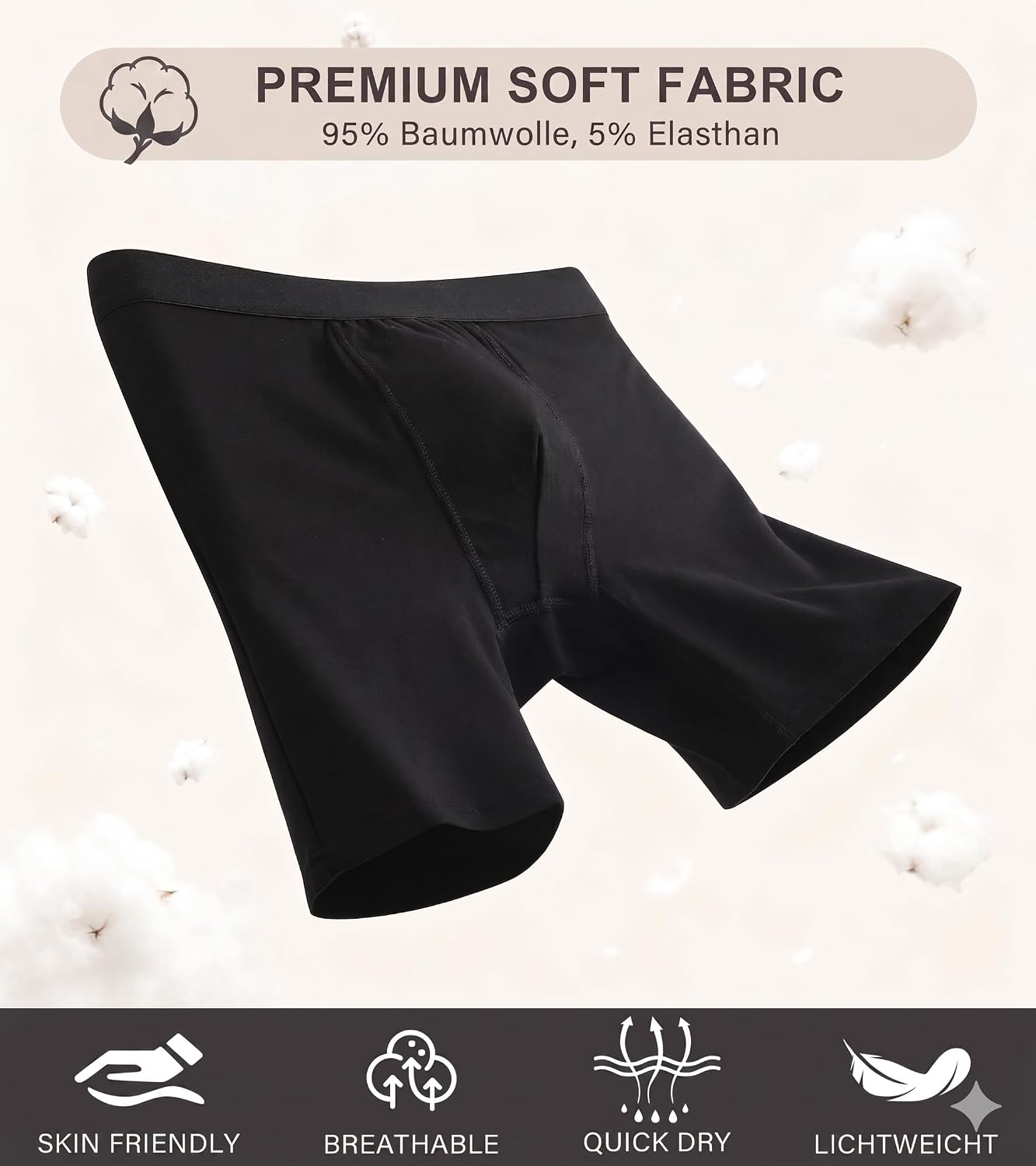 Detalle 2 de FINETOO Boxershorts Herren Baumwolle Lang – lang, atmungsaktiv und zuverlässig