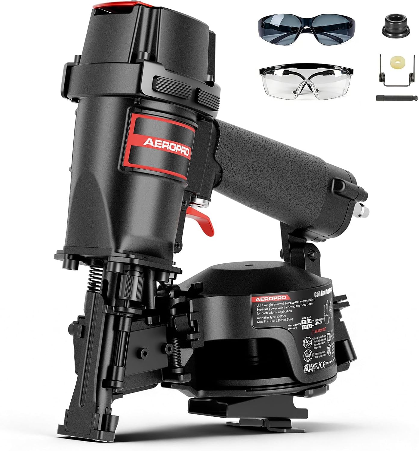Detalle de AeroPro CN45N Pneumatic Roofing Nailer, 120-Nail Magazine, 15° Coil Nails