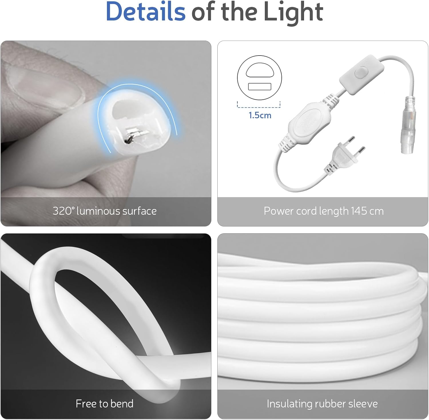 Detalle 2 de YOODI Neon LED-remsa 10 m, kallvitt 6000 K, IP65 och 230 V