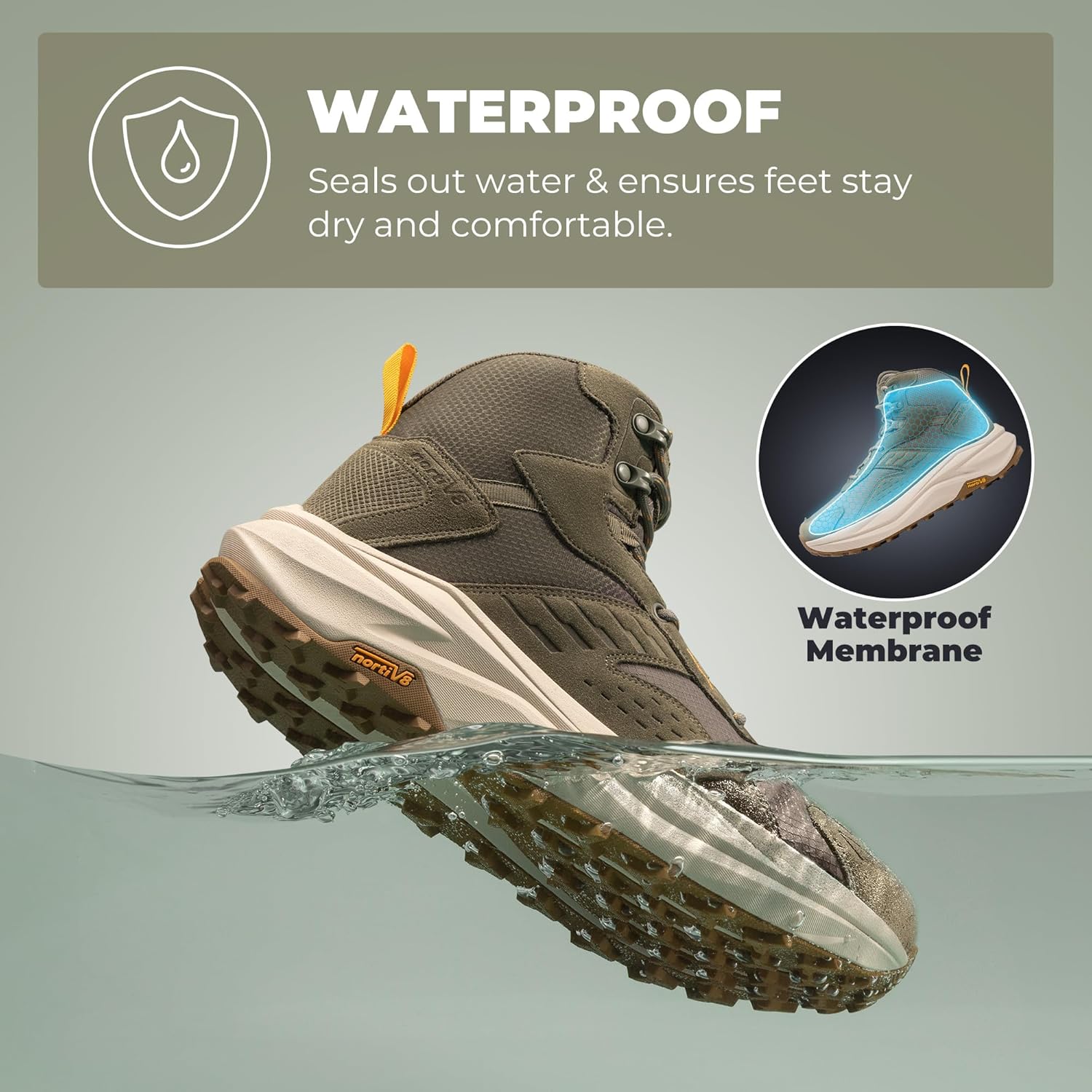 Detalle 2 de NORTIV 8 Men’s Wide Toe Box Waterproof Hiking Boots (Low Drop) Katahdin