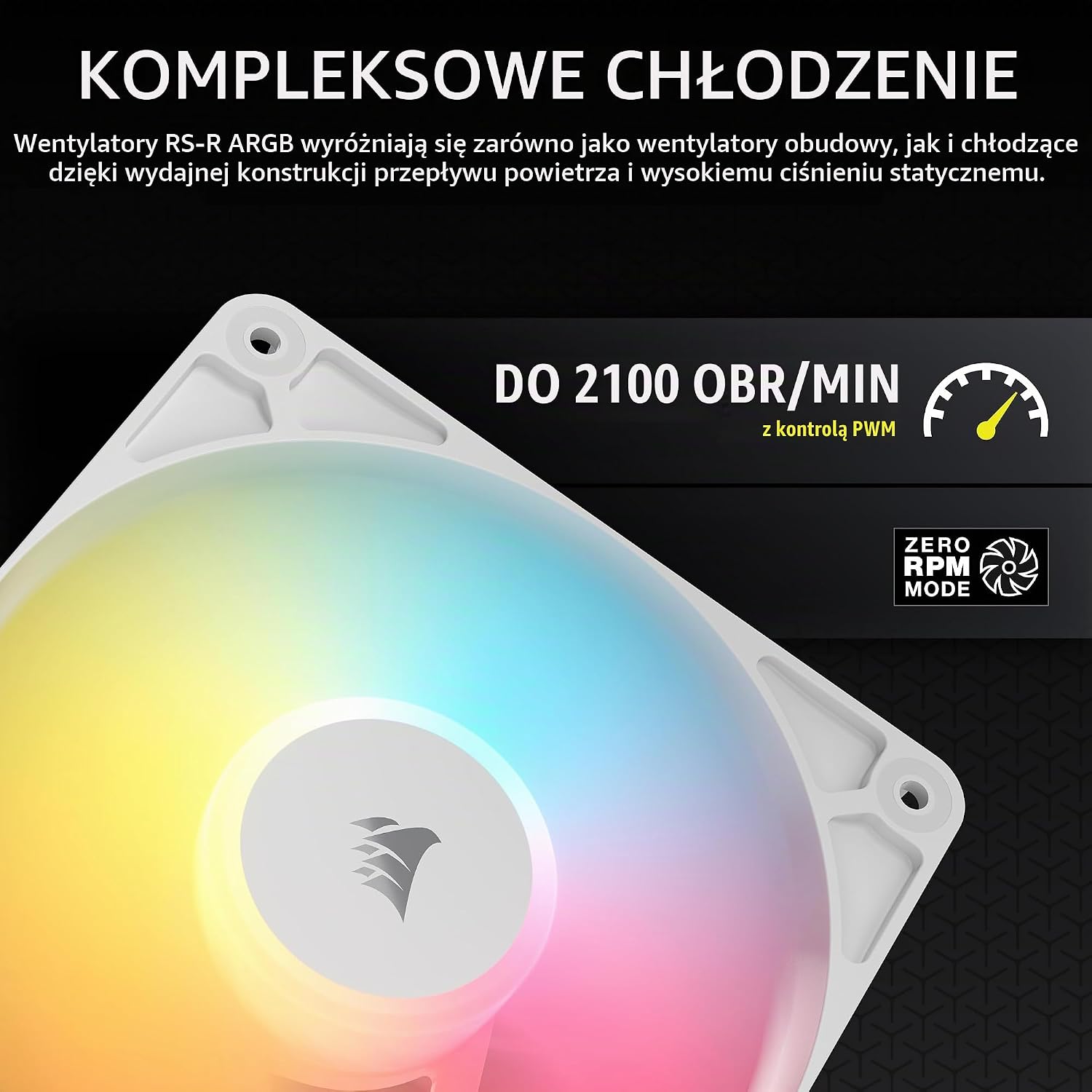 Detalle 2 de Corsair RS120-R ARGB – 3 białe wentylatory 120 mm PWM z odwróconymi łopatkami