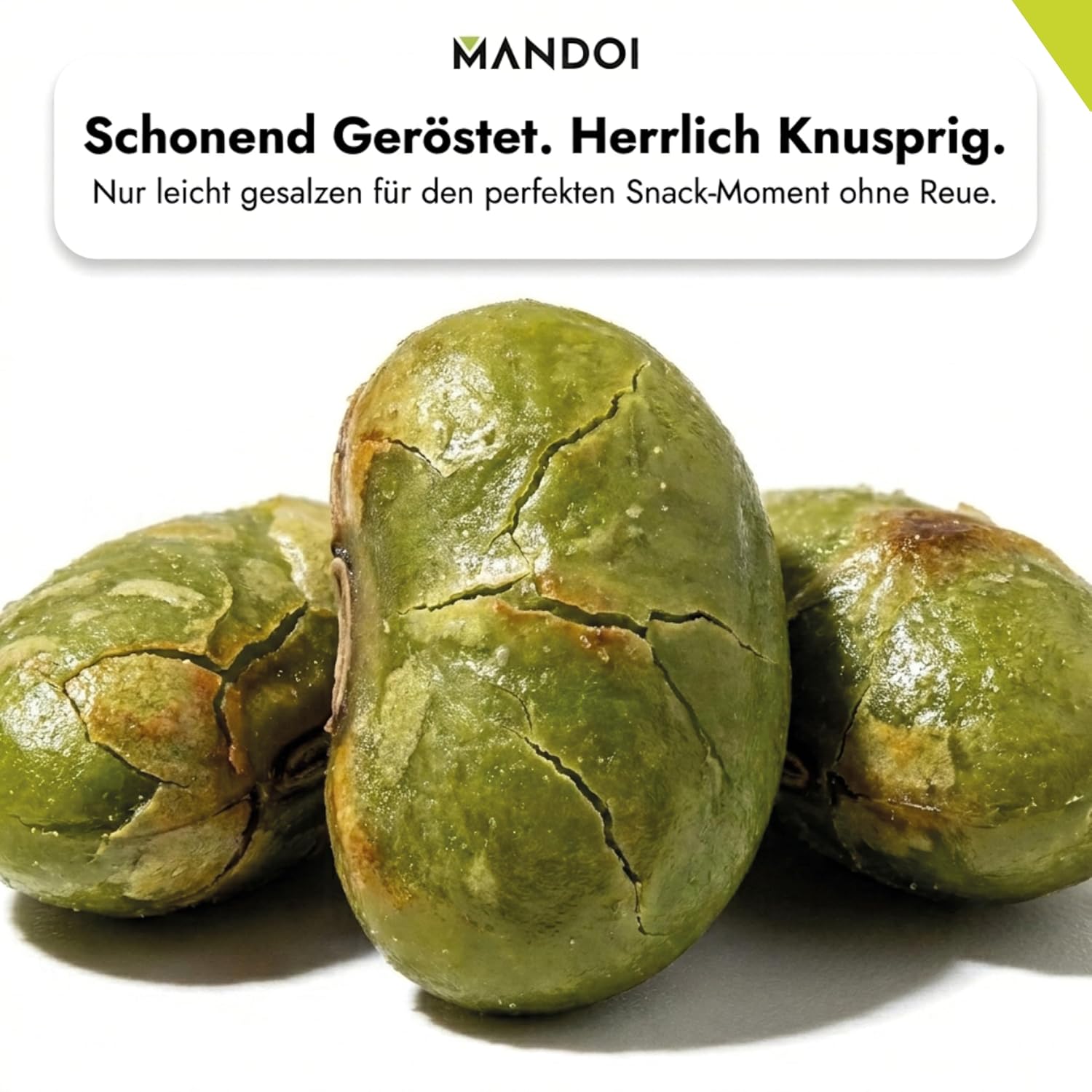 Detalle de Mandoi Edamame Bohnen 500 g – Geröstet, leicht gesalzen, 43% Protein, vegan