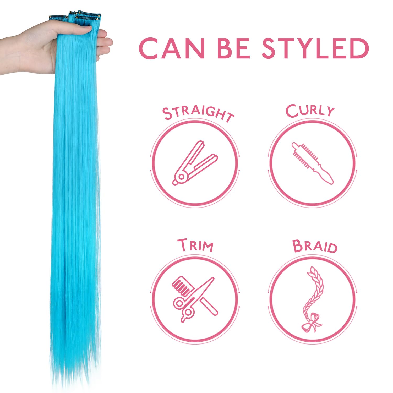 Detalle 1 de WENNALIFE WESCP#SkyBlue 12-Piece Sky Blue Clip-In Hair Extensions, 22-Inch Synthetic