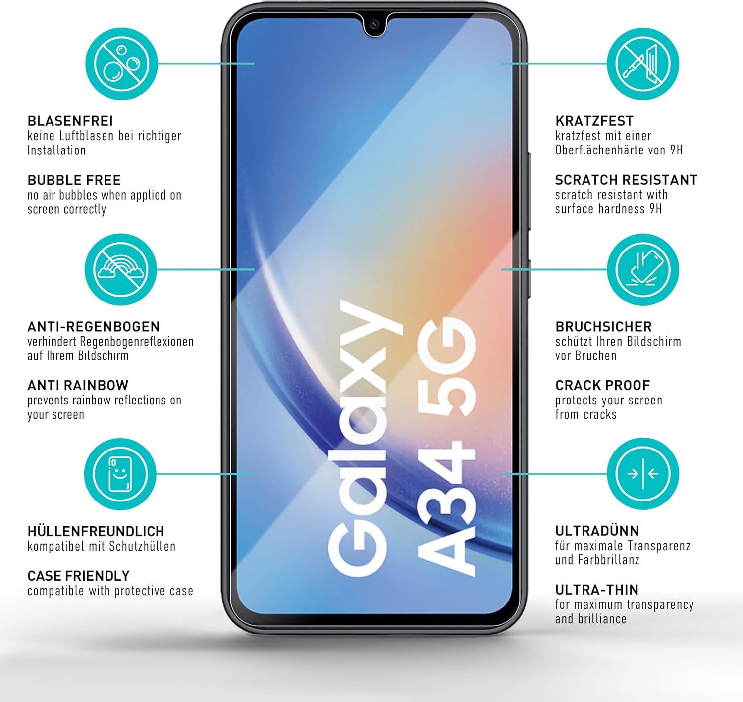 Thumbnail 5 de SmarTect Screen Protector for Samsung Galaxy A34 5G, 3-Pack 0.3 mm Tempered Glass