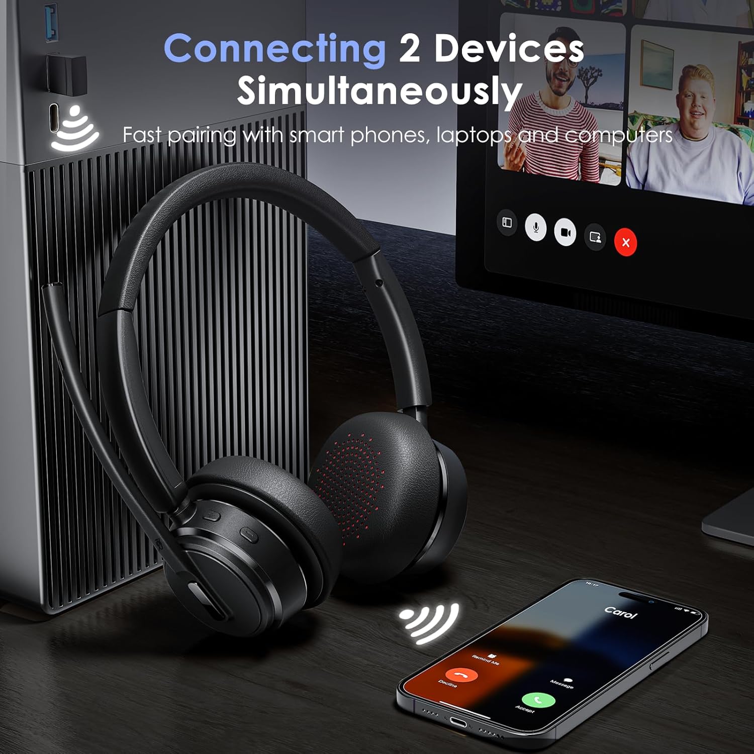 Thumbnail 3 de Mopchnic Wireless Headset with Noise Cancelling Microphone — On-Ear Bluetooth, USB Dongle, Charging Base
