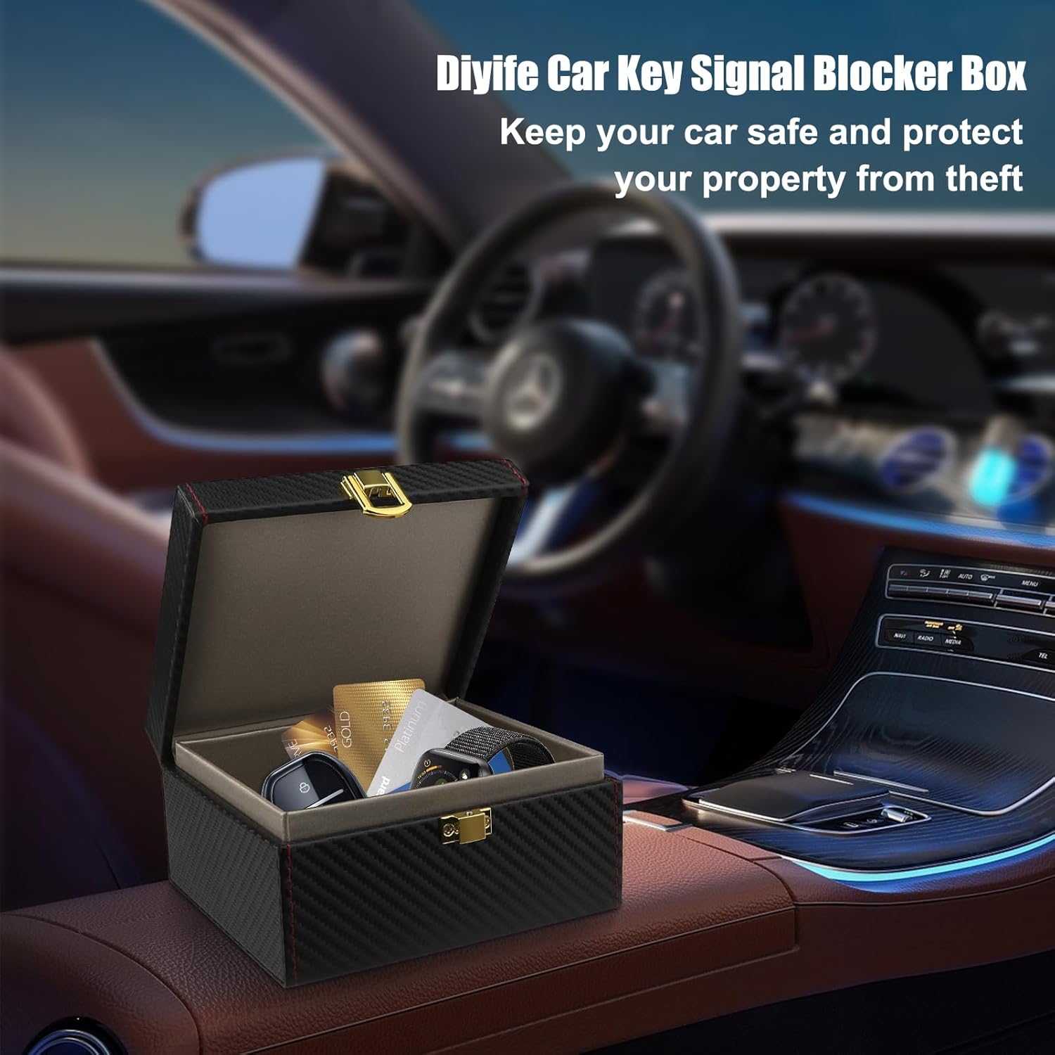 Thumbnail 6 de Diyife Car Key Signal Blocker Box – Premium Leather Faraday Shield for 5–7 Keys