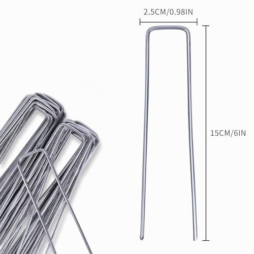 Detalle de OUNUO 50 pièces piquets de fixation en acier galvanisé – 150 mm x 25 mm x Ø3 mm, pour toile de paillage, treillis et filets