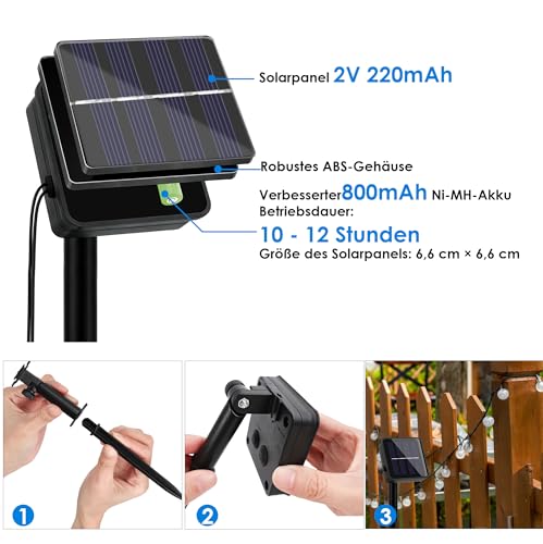 Thumbnail 5 de LuJasi Solar Lichterkette Außen – 8 m, 30 LEDs, IP65, 8 Modi, Warmweiß